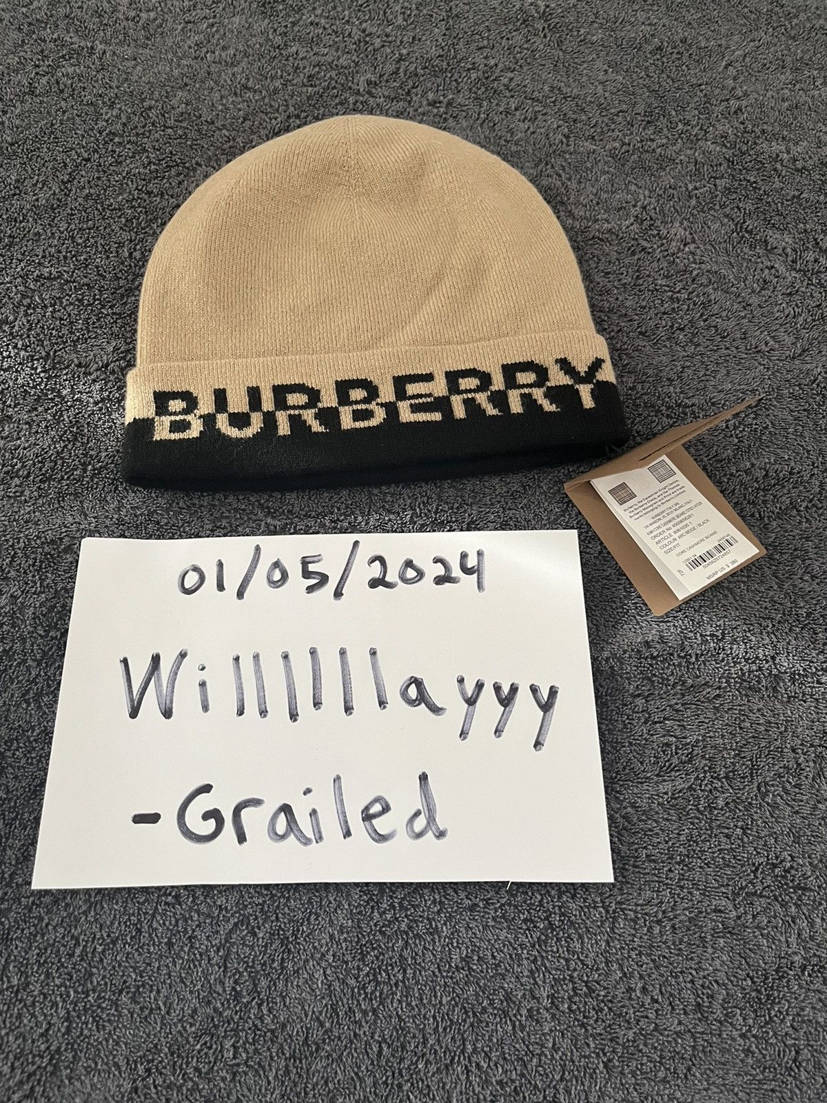 Burberry Burberry Logo Intarsia Cashmere Beanie Size ONE SIZE - 4 Thumbnail
