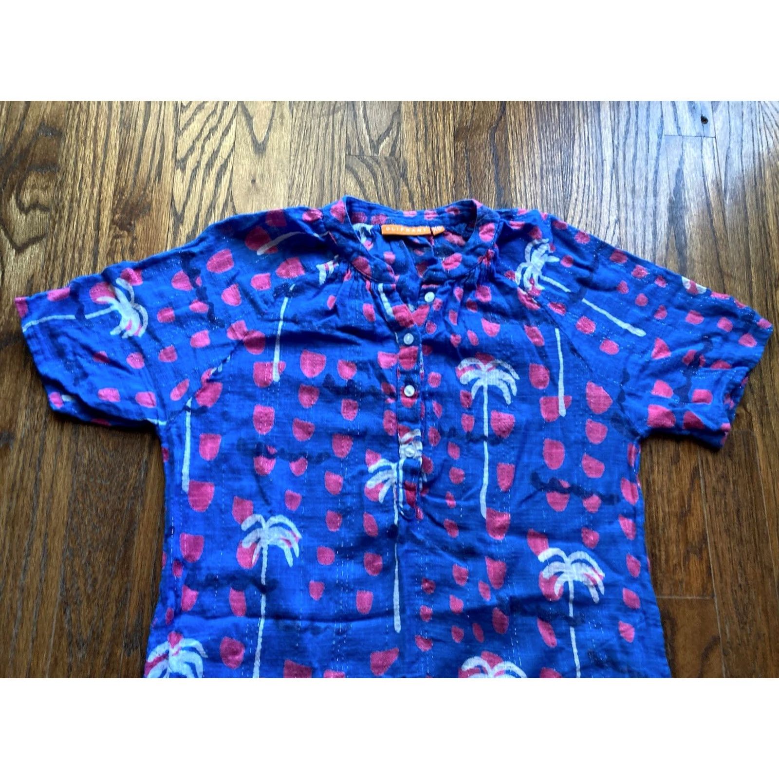 Vintage Oliphant Dress Womens XS Blue Cotton Mini Tropical Breezy Beach Button Up Size XS / US 0-2 / IT 36-38 - 2 Thumbnail