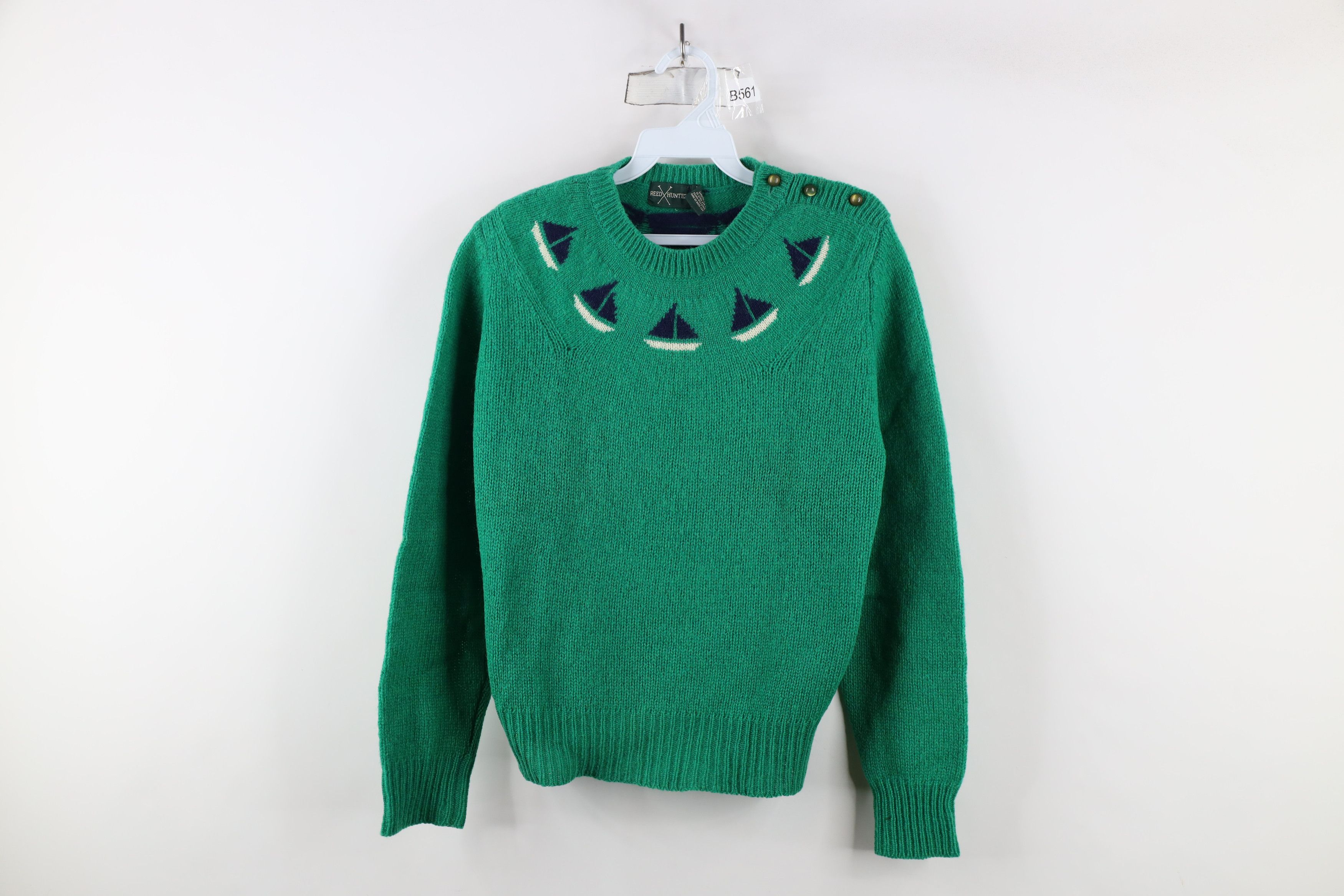 Vintage Vintage 70s Streetwear Knit Sailing Sailboat Sweater Green Size L / US 10 / IT 46 - 1 Thumbnail