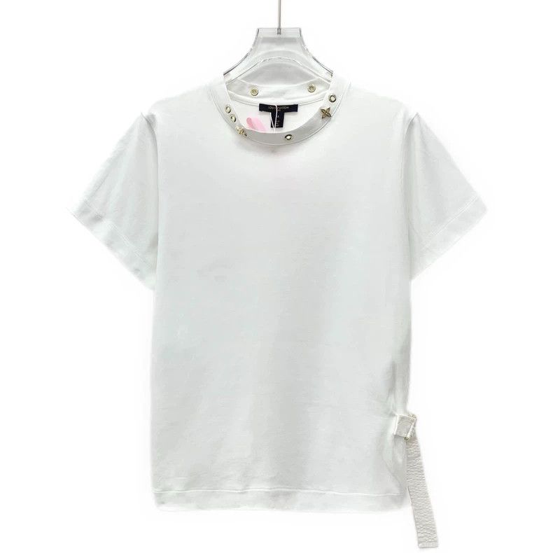 Louis Vuitton White cotton gold embellished crew neck shor
