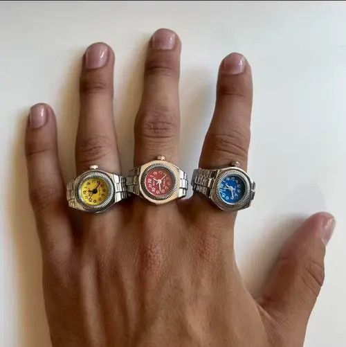 Jewelry × Sterling Silver Y2K 2000s Vintage Retro Silver Tone Watch Ring Round Face Size ONE SIZE - 1 Thumbnail