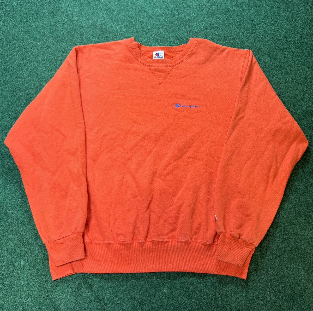 Champion × Vintage Vintage 90s Y2K Champion Orange Crewneck Fall Sweatshirt Size US XL / EU 56 / 4 - 1 Thumbnail