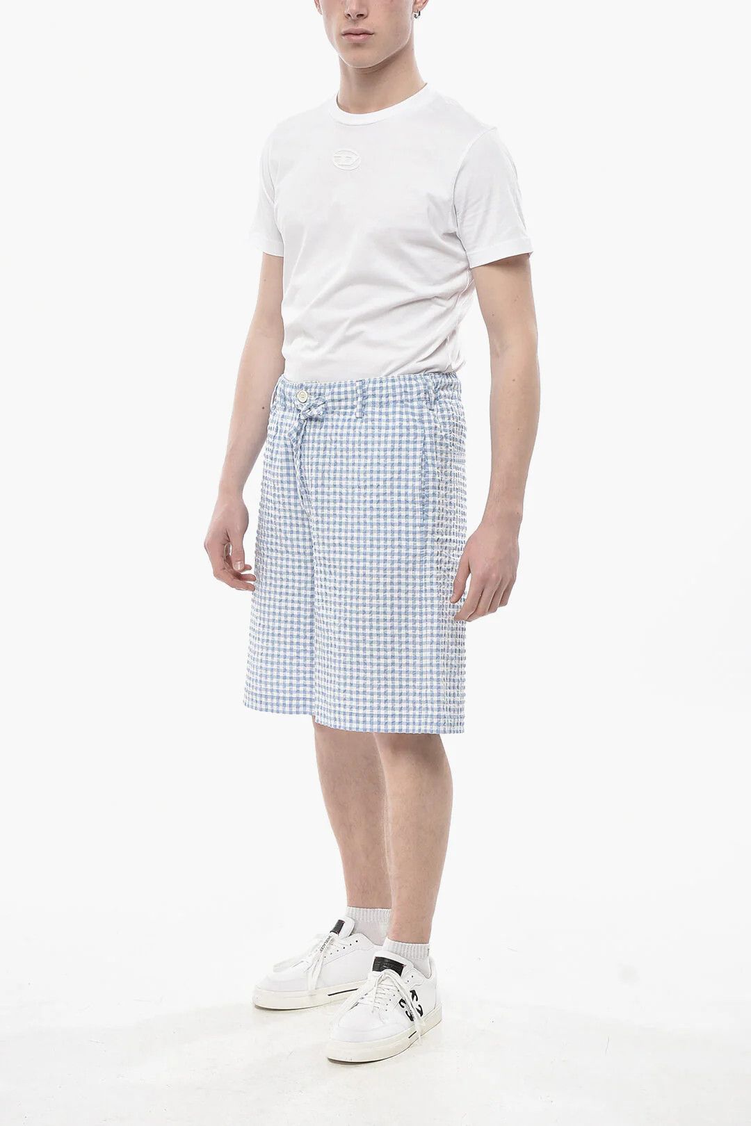 Marni og1mm0326 Seersucker Cotton Short in Light Blue Size US 34 / EU 50 - 4 Thumbnail