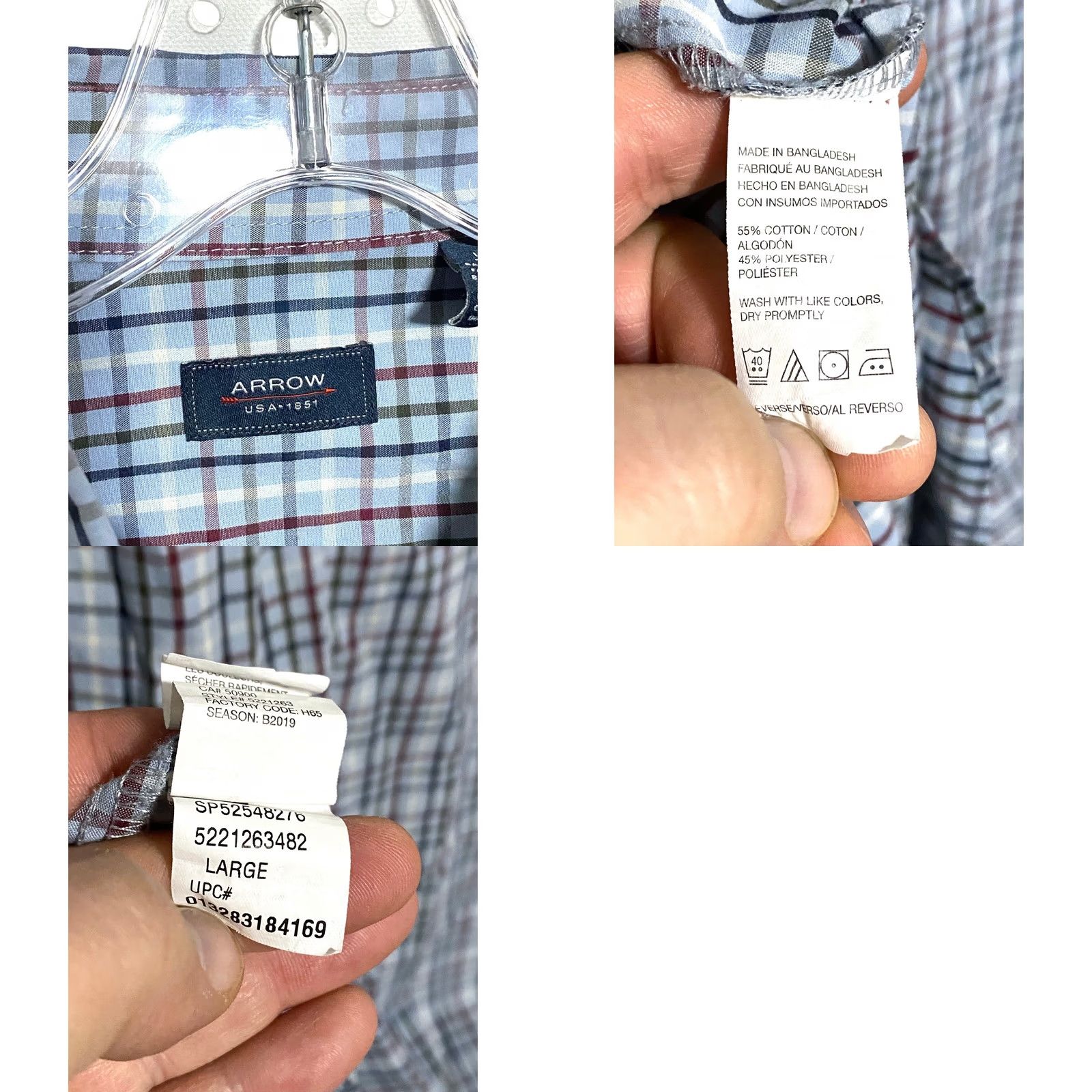 Arrow Arrow Plaid Button-Down Long Sleeve Shirt Mens L Blue Classic Preppy Business Casual Shirt Size US L / EU 52-54 / 3 - 8 Thumbnail