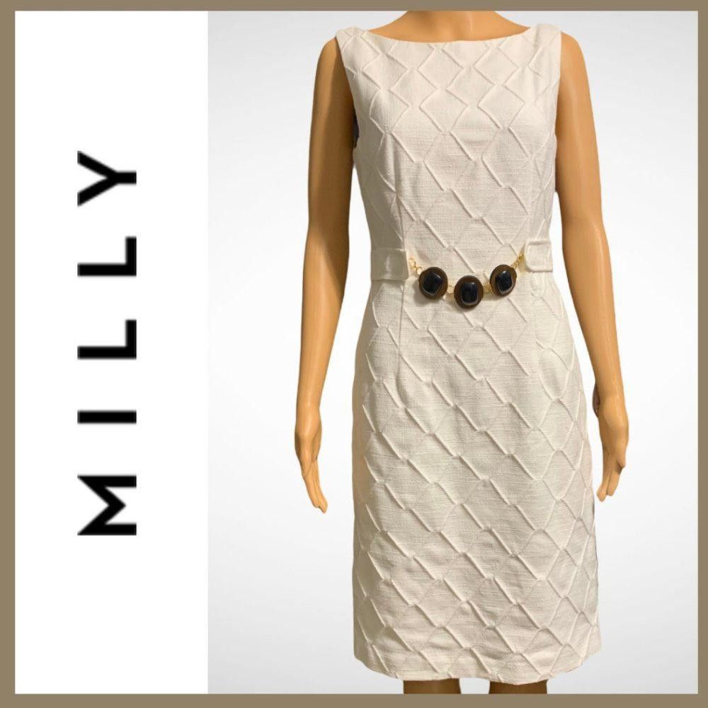 Image of Milly Textured Cream Sleeveless Sheath Dress, Women's (Size XS)