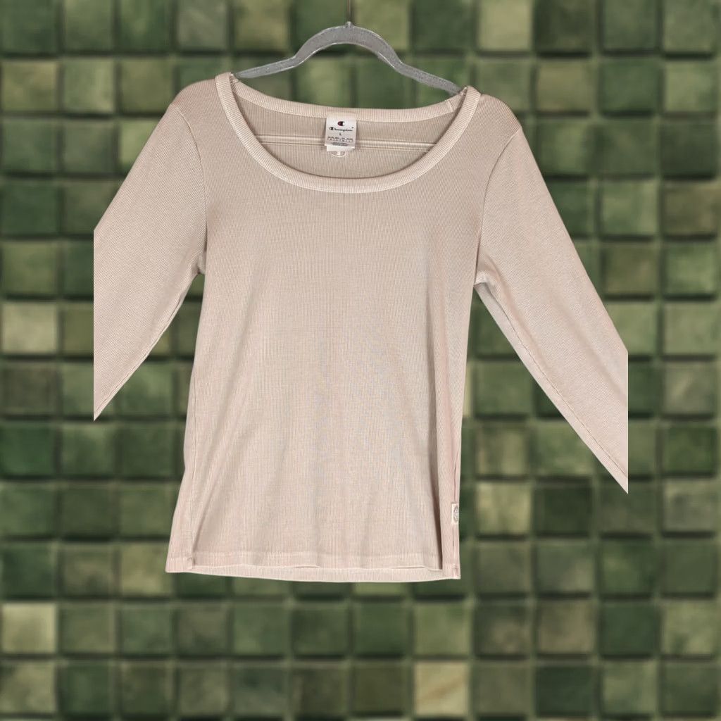 Champion Champion Womens Long Sleeve T-Shirt Ribbed Base Layer Split Cuff Oatmeal L Pullover Casual Activewear Shirt Womens Size L / US 10 / IT 46 - 1 Thumbnail