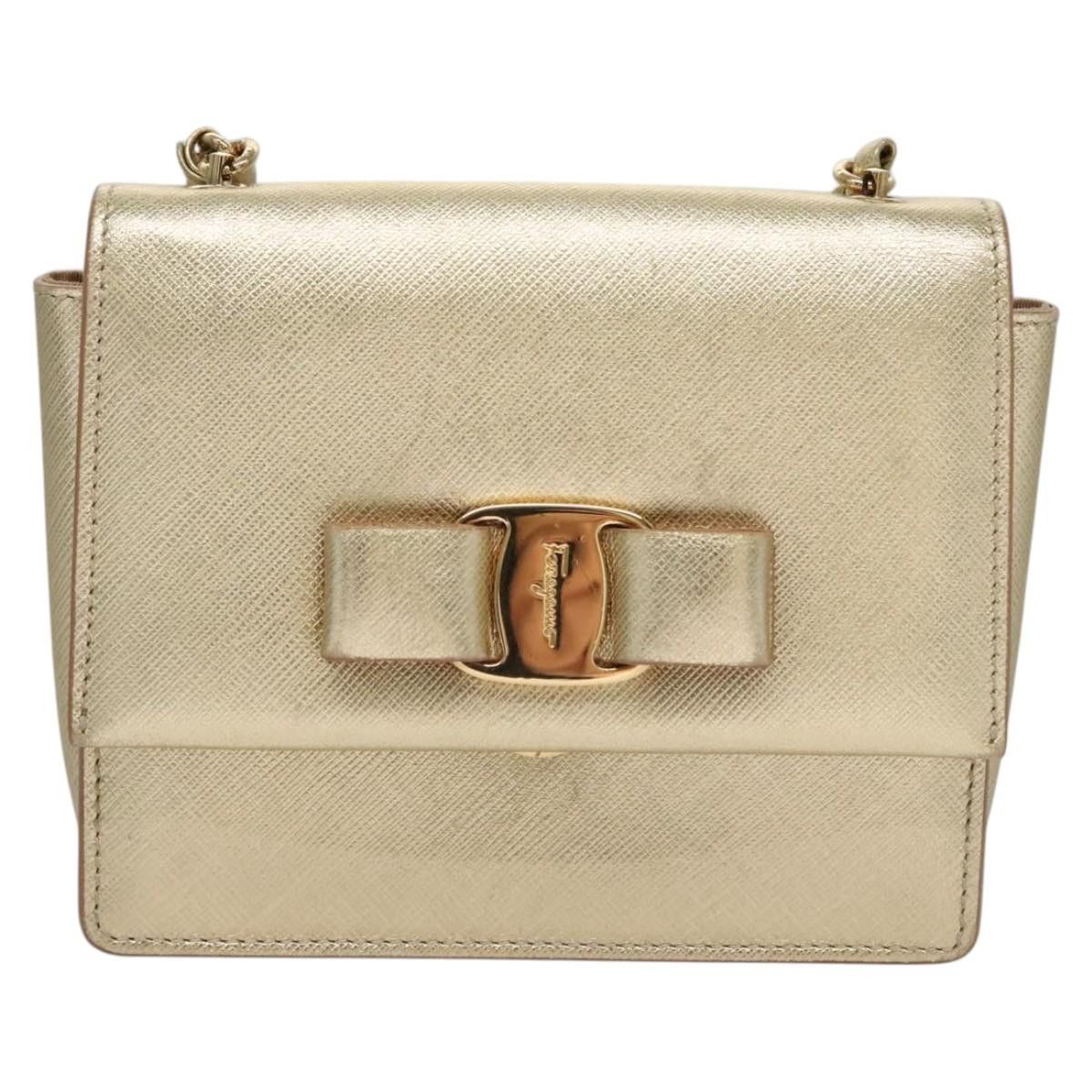 Salvatore Ferragamo Vara Gold Leather Shoulder Bag (Pre-Owned), Women's