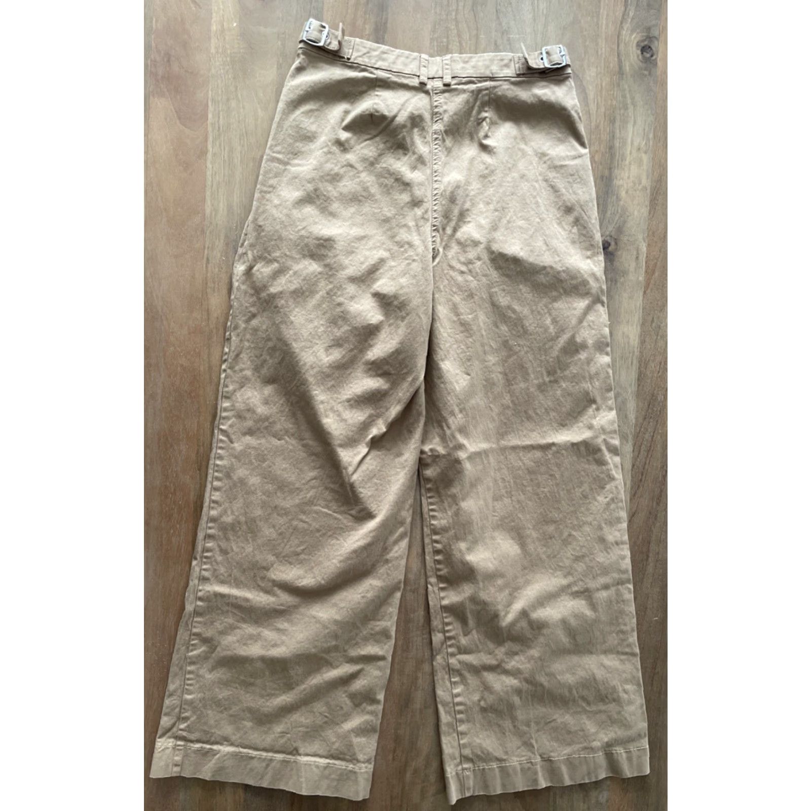Abercrombie & Fitch Abercrombie & Fitch Pants Womens 27x27 Tan High Rise Cinch Waist Wide Leg Chino Penny Pleated Pockets Retro City Boho Office Casual Workwear Size 27" / US 4 / IT 40 - 2 Thumbnail