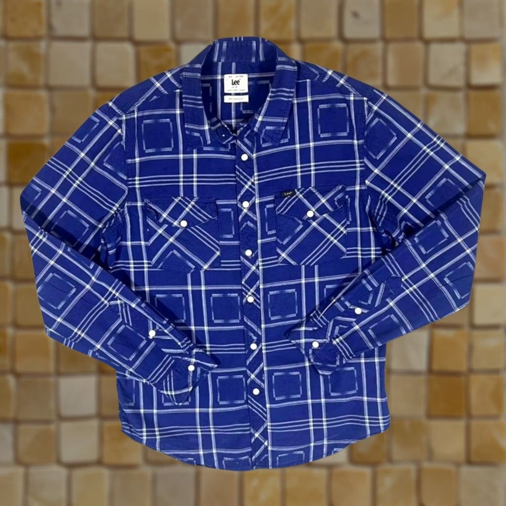Lee LEE Western Shirt Blue White Check Popper Long Sleeve Cotton Shirt Small Mens Regular Button-Up Shirt Size US S / EU 44-46 / 1 - 1 Thumbnail