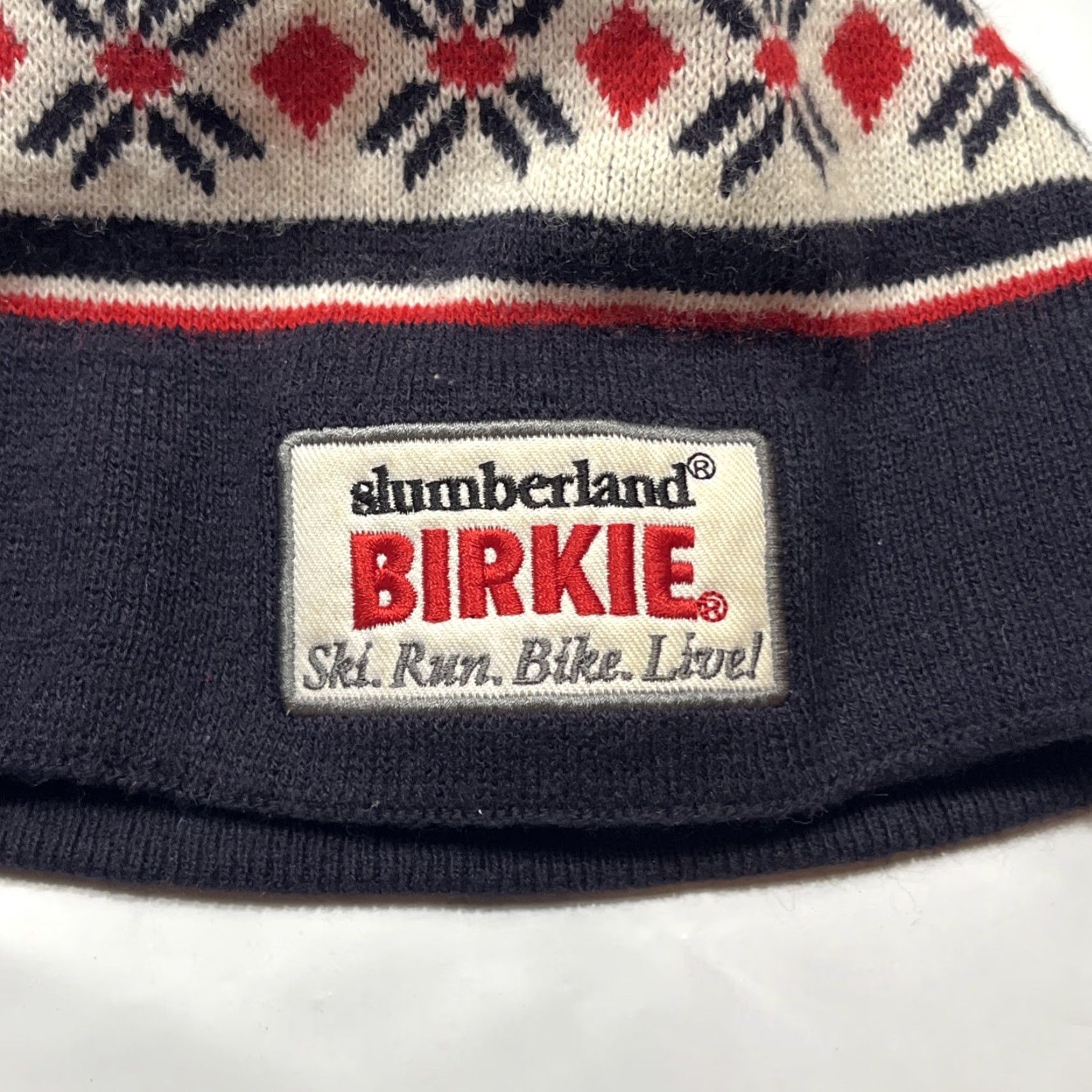 Vintage Slumberland Birkie 2021 Ski Run Bike Live Winter Red Pom Hat Snowflake Nordic Knit Beanie Mens One Size Black Winter Navy Blue Red Accent Size ONE SIZE - 3 Thumbnail