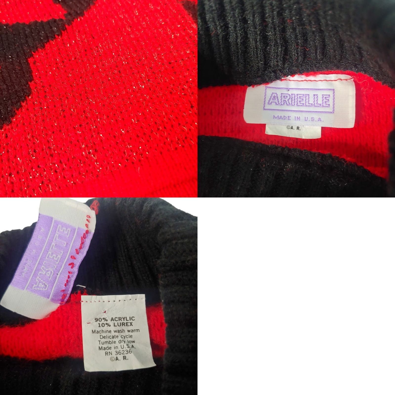 Vintage VINTAGE Arielle Sweater Red Glitter Abstract 1980s L Large Knit Pullover Mock Neck Long Sleeve Women's Size L / US 10 / IT 46 - 8 Thumbnail
