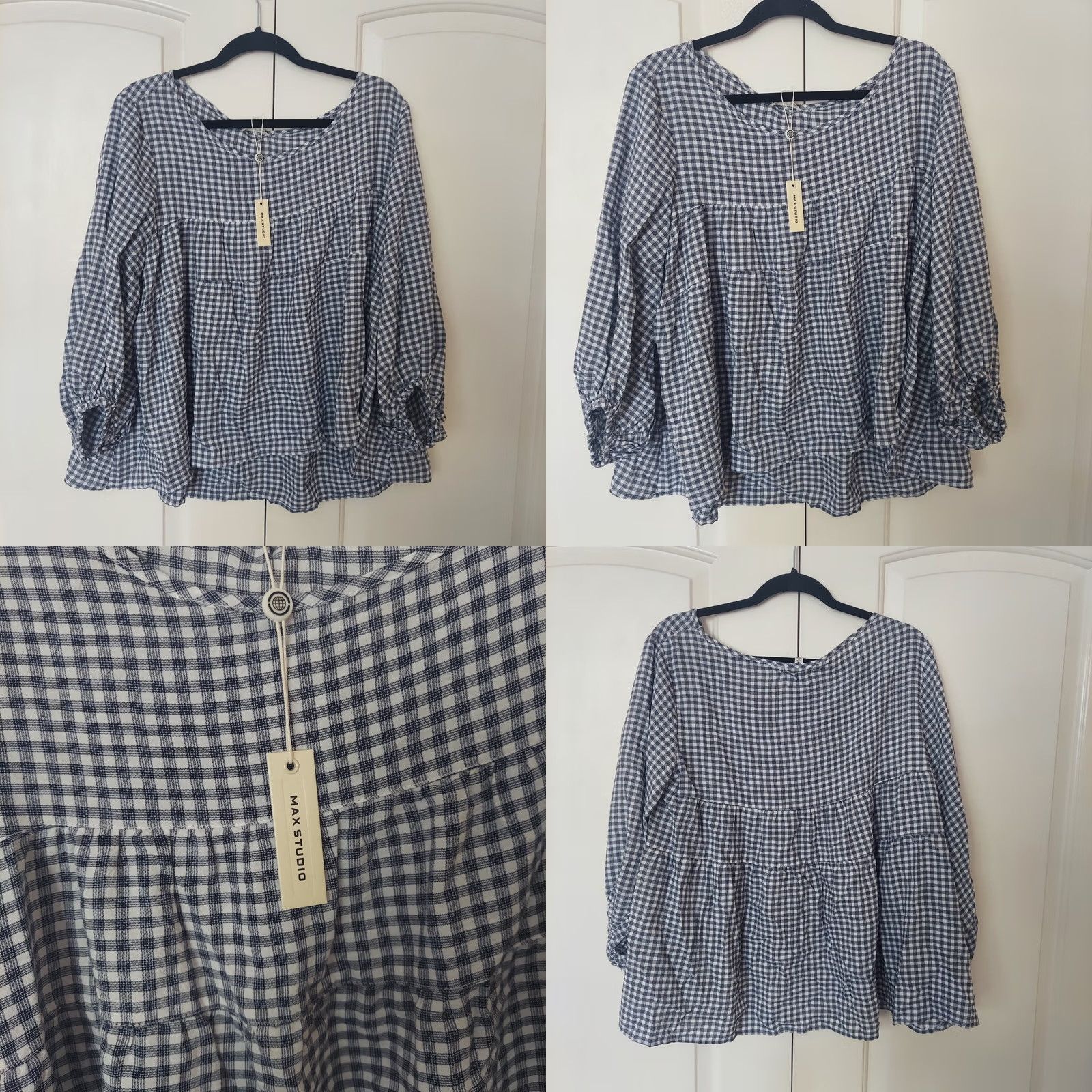 Vintage Max Studio Top Blue White Geometric 3/4 Sleeve M Regular Womens New With Tags Size M / US 6-8 / IT 42-44 - 9 Thumbnail