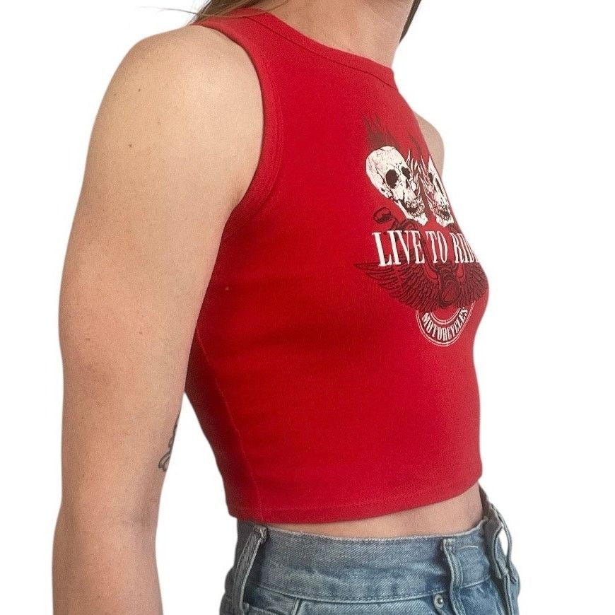 Other Homegirl Society Red Live to Ride Motorcycles Cropped Top Size S / US 4 / IT 40 - 2 Thumbnail