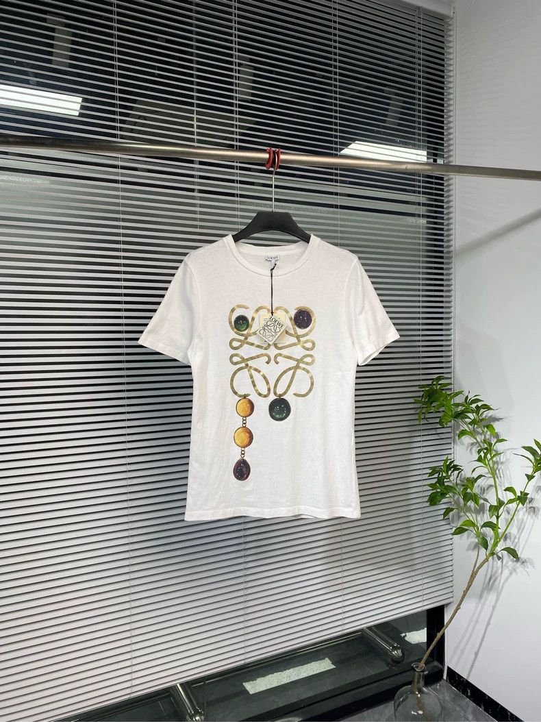 Loewe LOEWE Short sleeve T-shirt with gold logo and white jewelr Size XS / US 0-2 / IT 36-38 - 1 Thumbnail