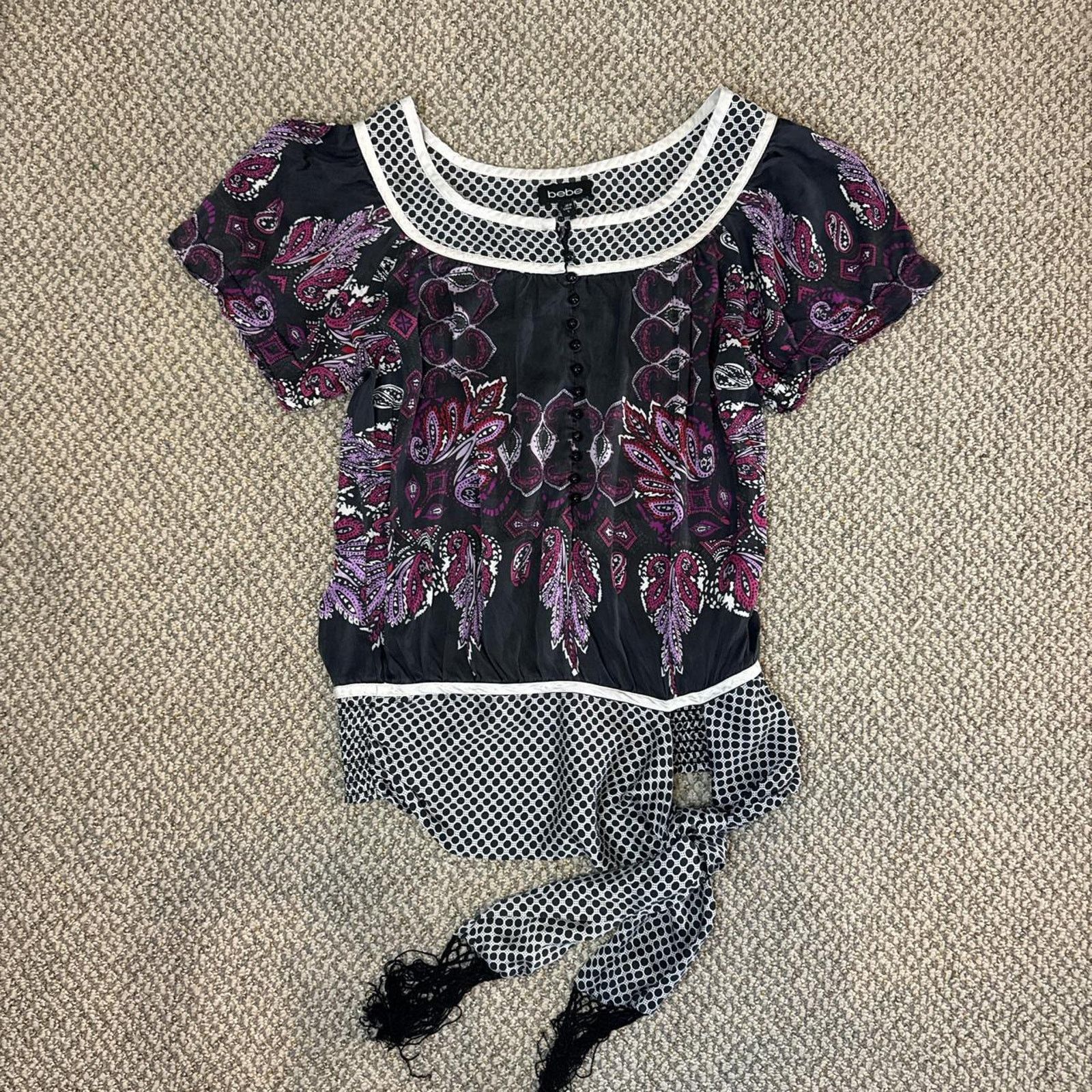 Bebe vintage y2k silky floral paisley purple babydoll top Size S / US 4 / IT 40 - 6 Thumbnail