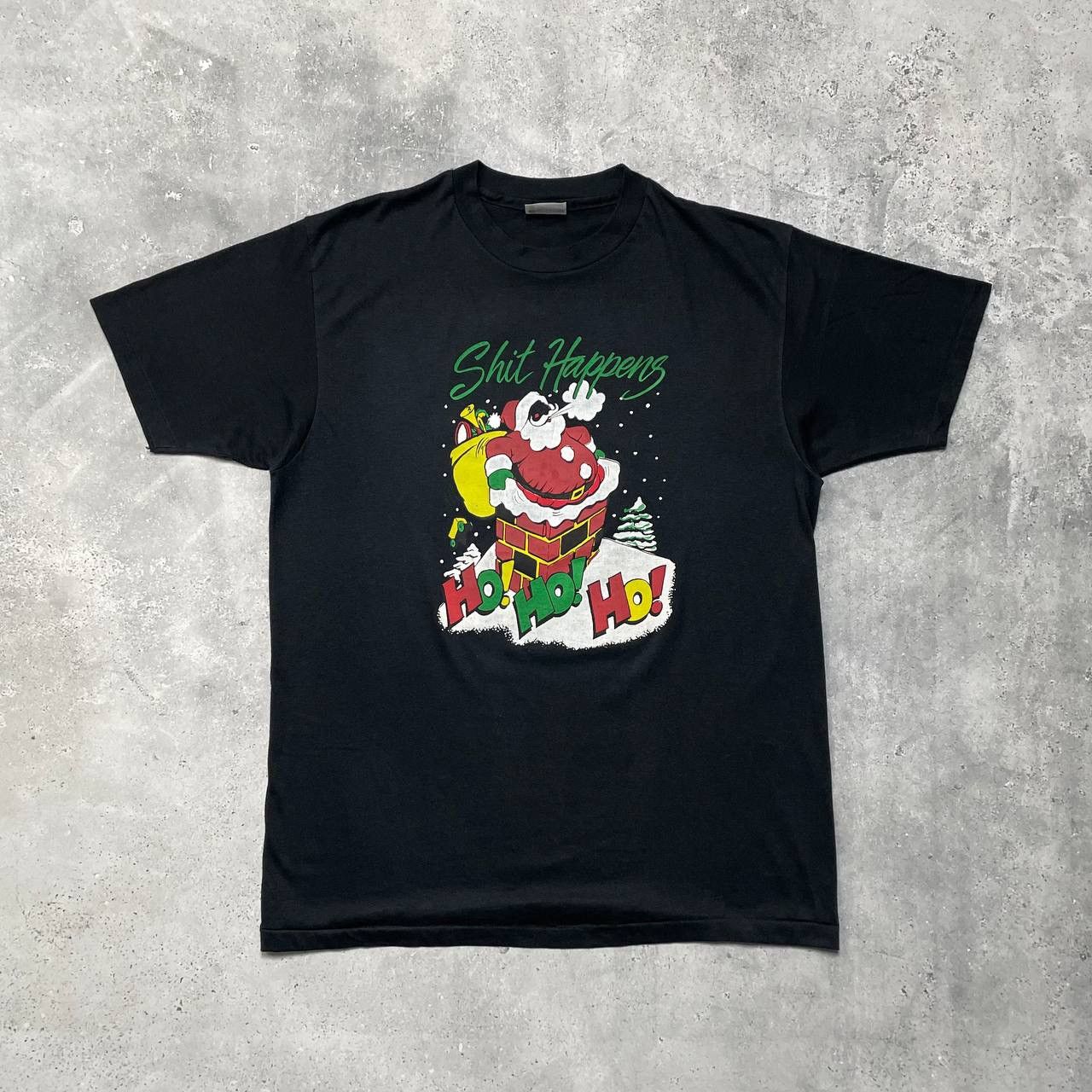 Band Tees Vintage 80s 90s Santa Claus Shit Happens Humor T Shirt Black Size US XL / EU 56 / 4 - 1 Thumbnail