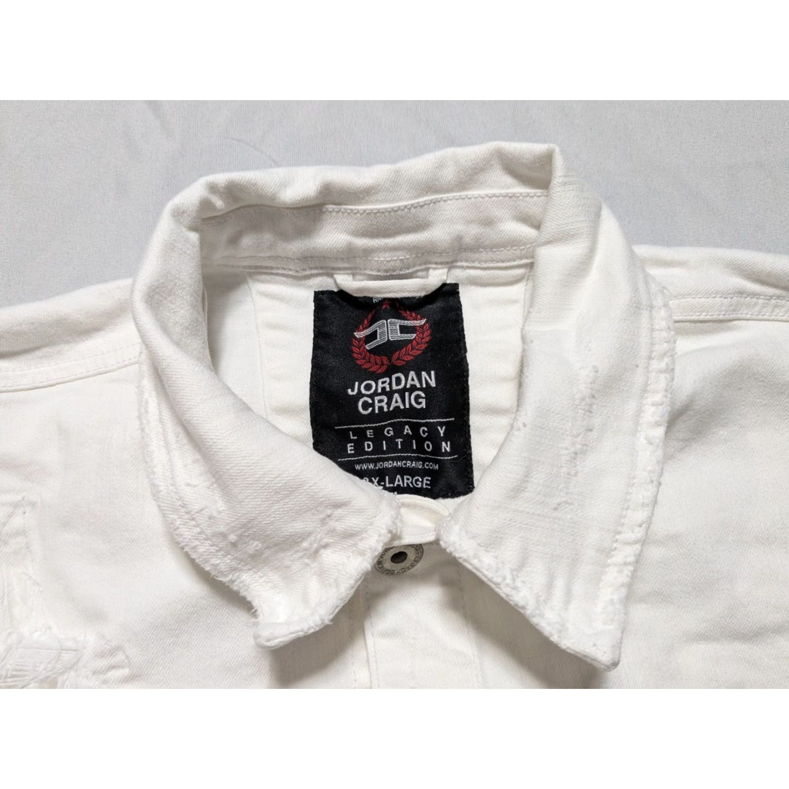 Jordan Craig JORDAN CRAIG LEGACY EDITION Men 2XL White Distress Stretch Denim Trucker Jacket Size US XXL / EU 58 / 5 - 4 Thumbnail