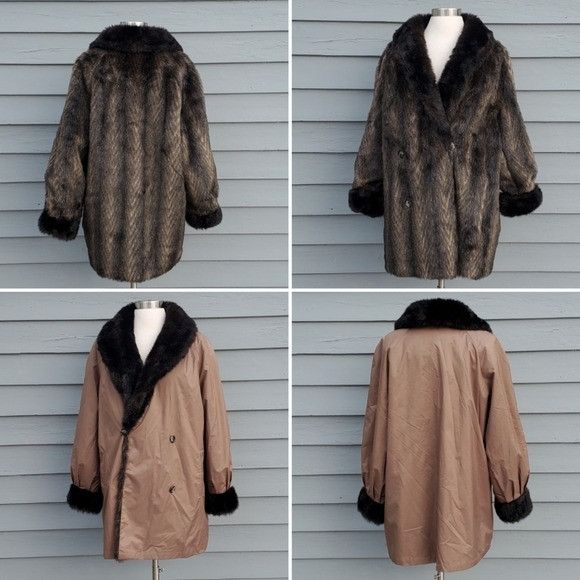 Vintage Vintage 90s y2k Brown Faux Fur Polyester Reversible Double B Size L / US 10 / IT 46 - 1 Thumbnail