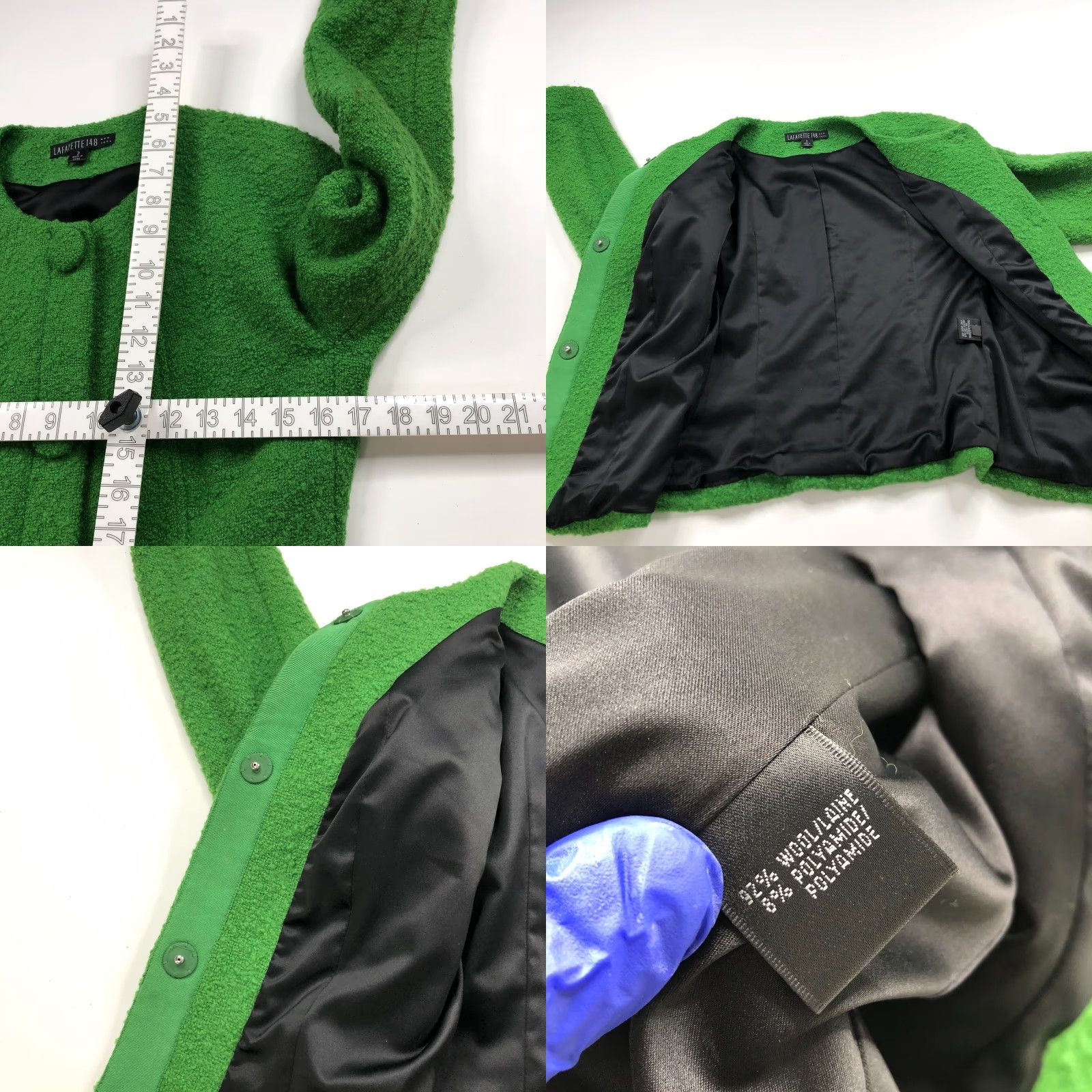 Vintage Lafayette 148 New York Blazer Wool Blend Snap Button Jacket Green Fuzzy Size XS / US 0-2 / IT 36-38 - 9 Thumbnail