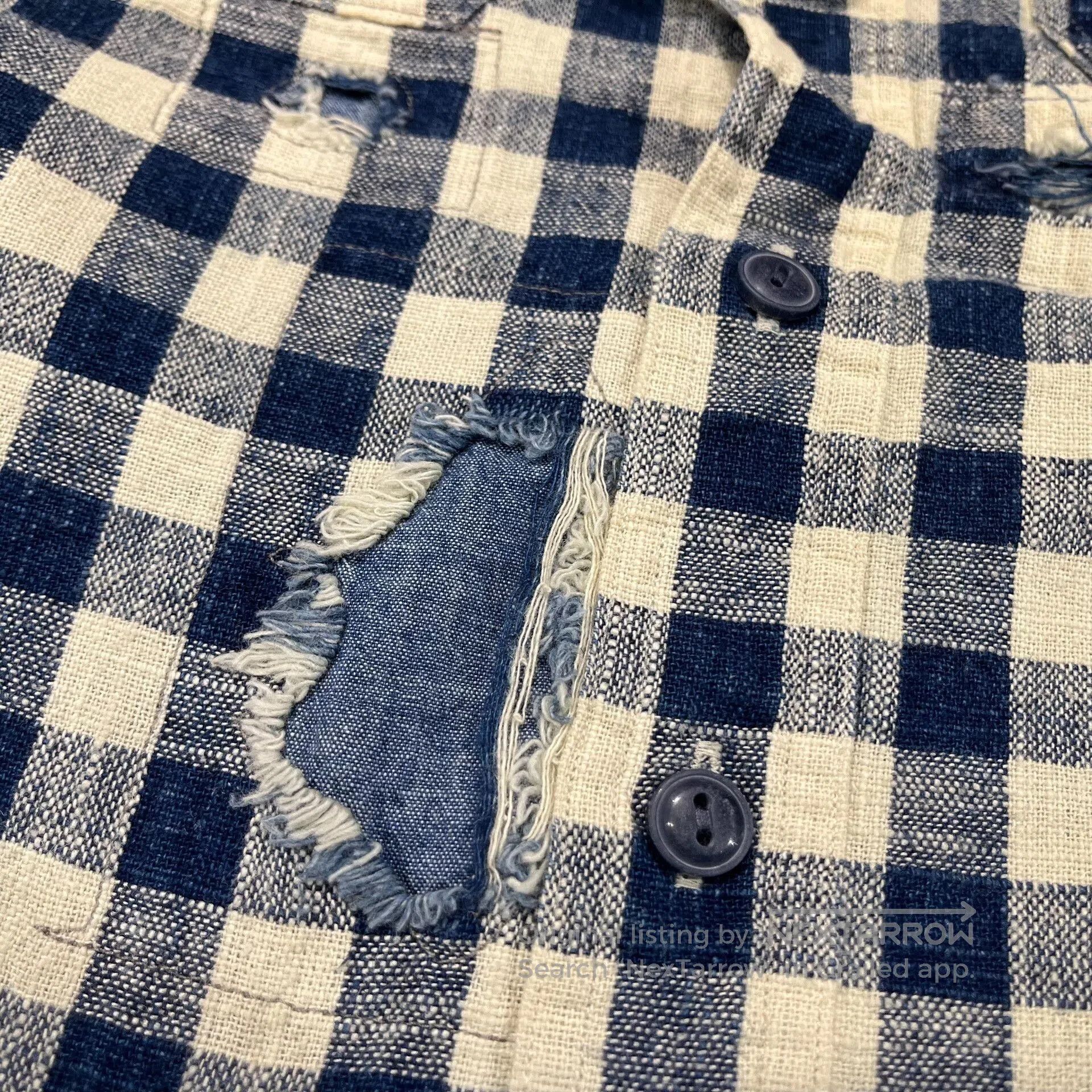 RRL Ralph Lauren RRL Linen Distressed Patch Plaid Shirt. Size US M / EU 48-50 / 2 - 8 Thumbnail