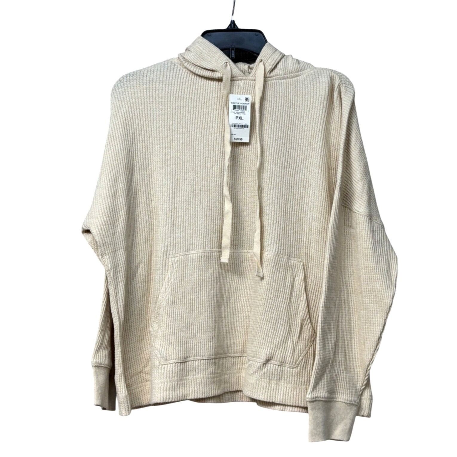 Style & Co Style & Co Petite Cotton Waffle-Knit Hoodie, Oatmeal Heather Size ONE SIZE - 2 Thumbnail