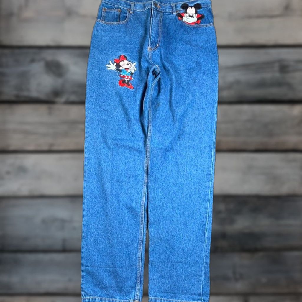 Denime VINTAGE Mickey Inc. Jeans Adult 2XL 34 x 34 Blue Denim Embroidered 90s Minnie Mouse Women's Jeans Size 24" / US 00 / IT 34 - 1 Thumbnail