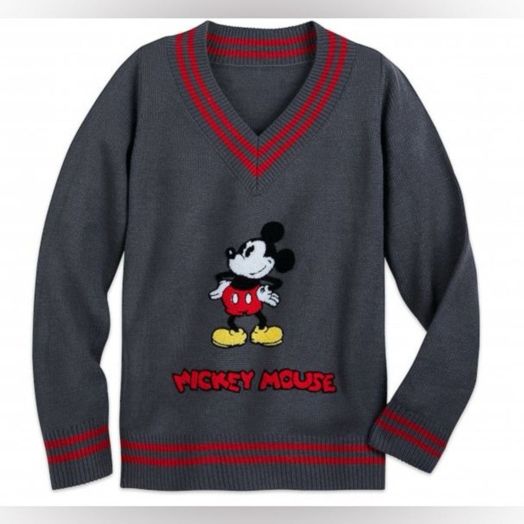 Disney Disney Grey Mickey Mouse Varsity Striped V Neck Sweater XS Size XS / US 0-2 / IT 36-38 - 1 Thumbnail
