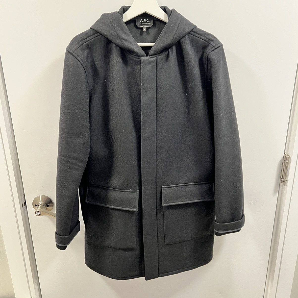 image of A P C Mens Wool Parka Coat Small in Black