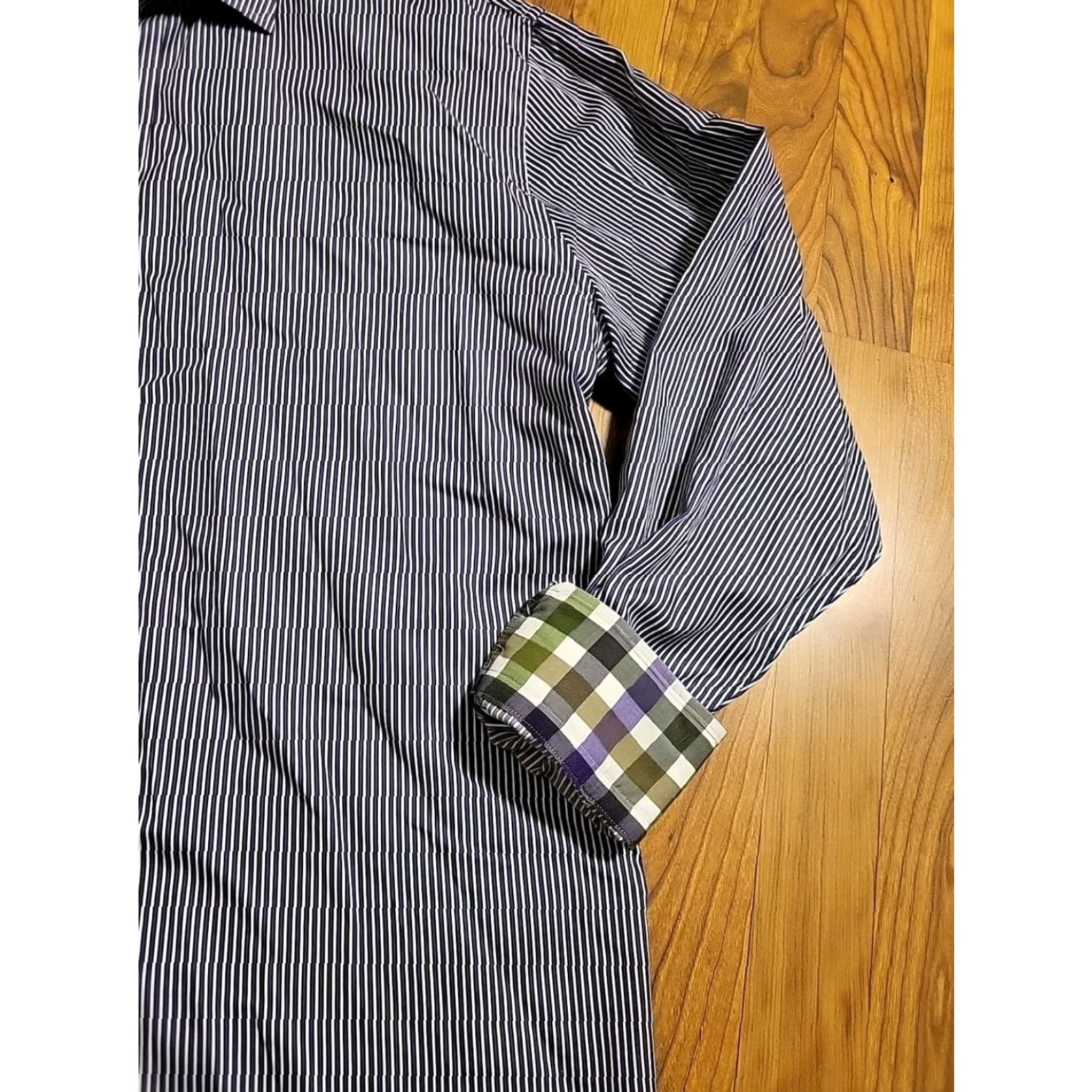 J Brand Rufus Pinstriped Button-Up Shirt LS Flip Cuff 2XL Mens Blue White Multicolor Pinstripe Button-Up Shirt Men Size US XXL / EU 58 / 5 - 4 Thumbnail