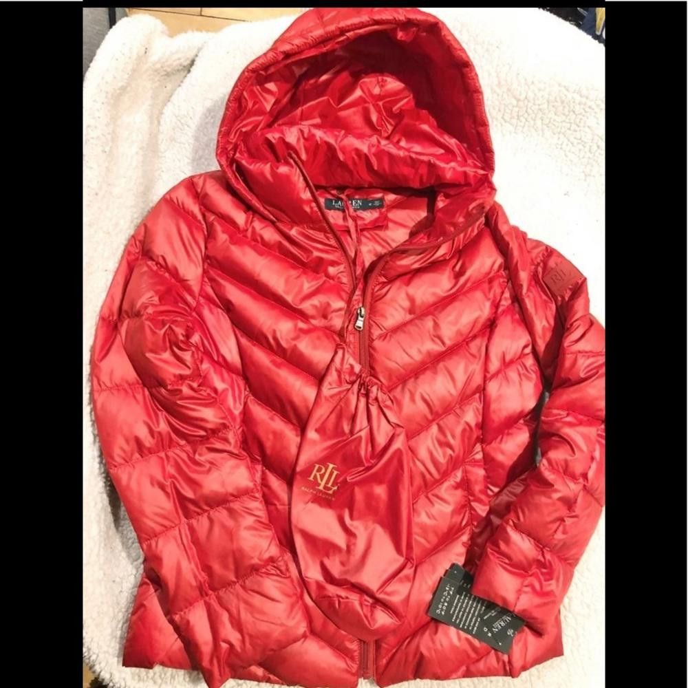 image of Lauren Ralph Lauren Lauren By Ralph Laurent Packable Down Red Jacket, Women's (Size Medium)
