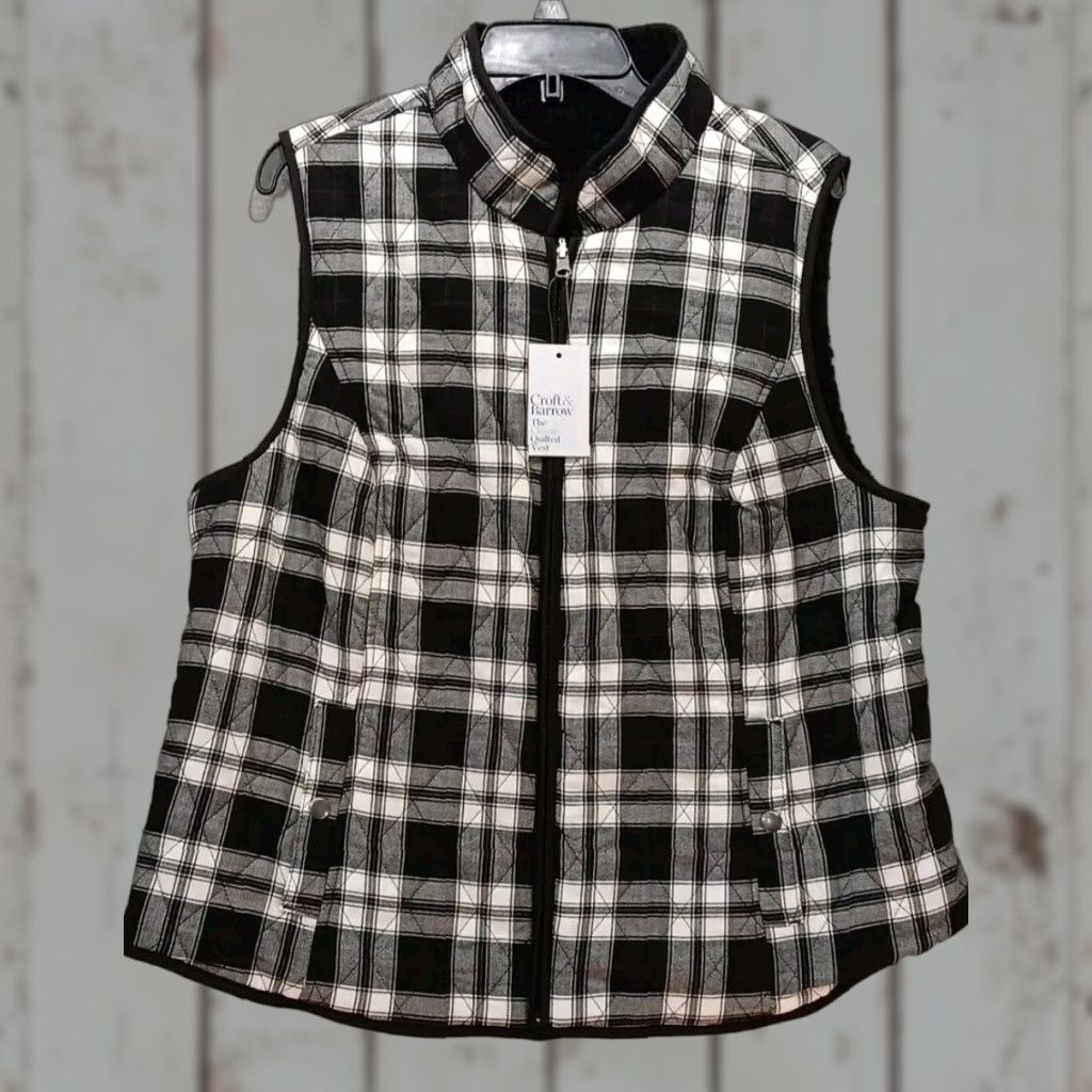 Croft & Barrow Croft & Barrow Women's Vest Quilted Reversible Multicolor Plaid Zip Hip XL NWT Lightweight Pockets Lined Polyester Polyester Size XL / US 12-14 / IT 48-50 - 1 Thumbnail