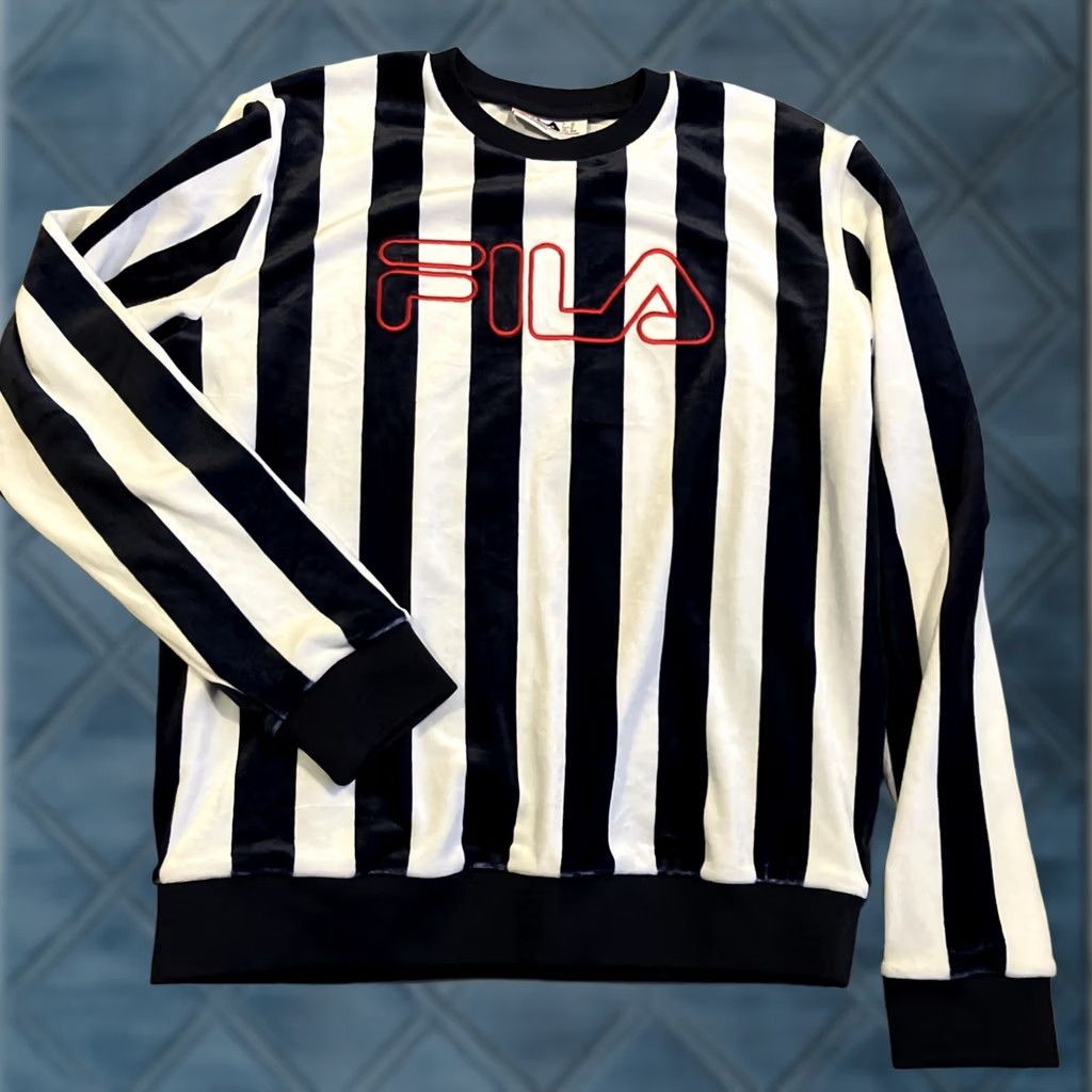 Fila Fila Velour Crewneck Sweatshirt Men's Medium Navy & White Stripe Awesome Size US M / EU 48-50 / 2 - 1 Thumbnail