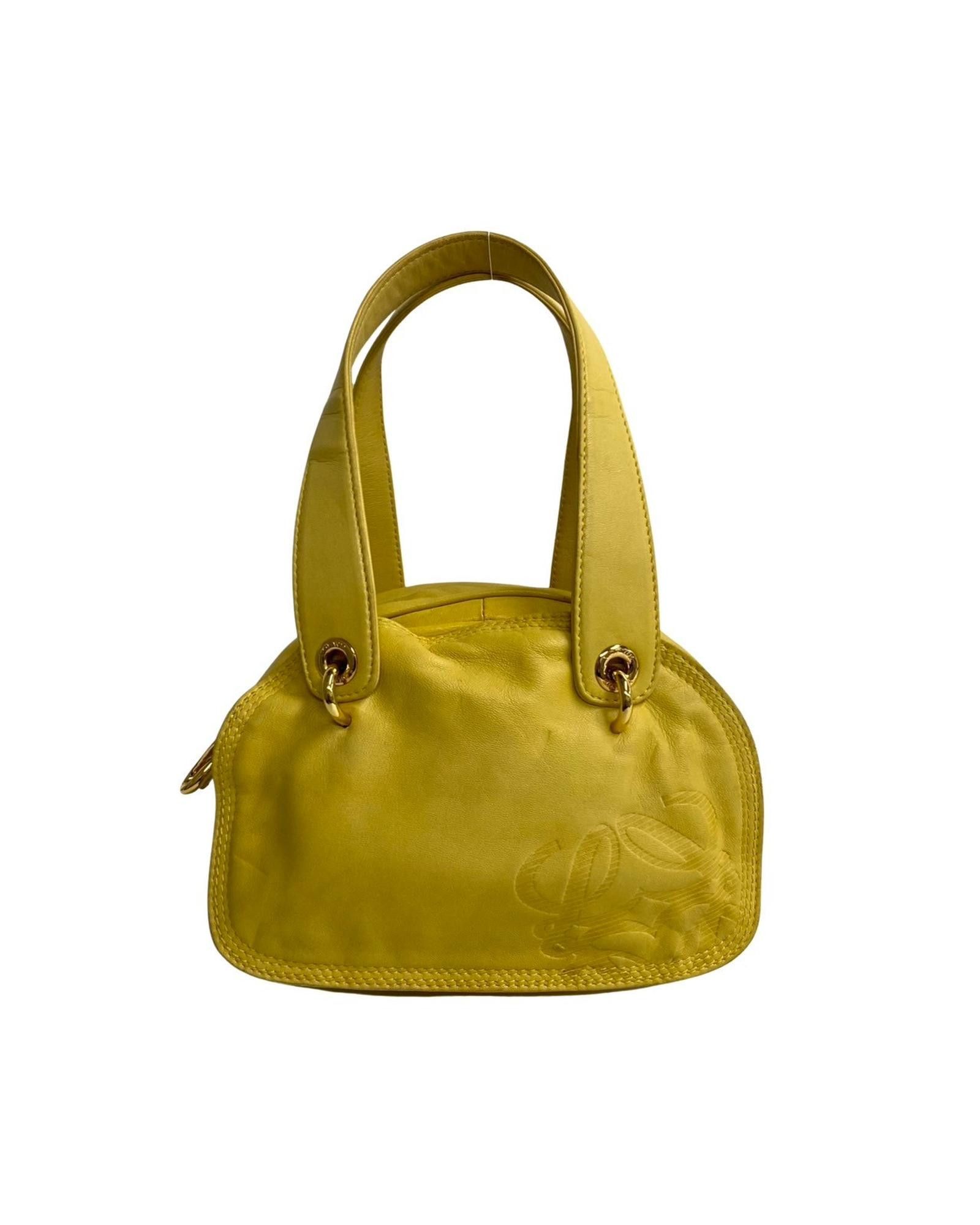 image of Yellow Nappa Leather Mini Boston Bag With Anagram Design By Loewe, Women's