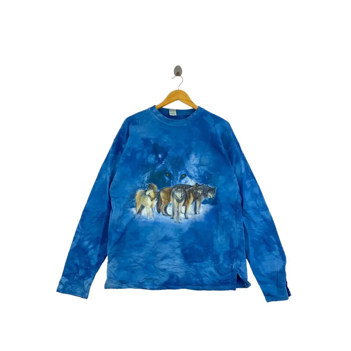 Vintage 90s HARLEQUIN Pack Of Wolf Print Design Blue Tye Dye