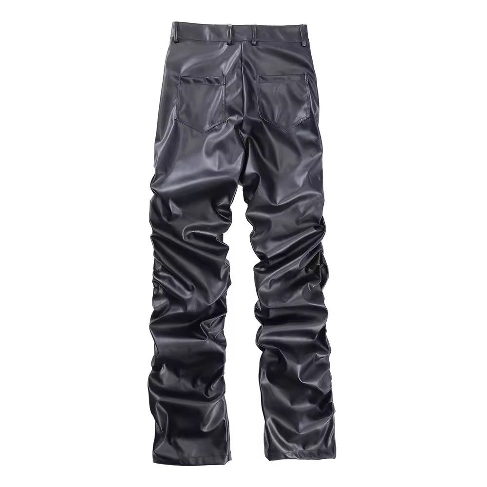Leather Long Ruched Soft Black Pu Leather Stacked Pant Size US 30 / EU 46 - 6 Thumbnail