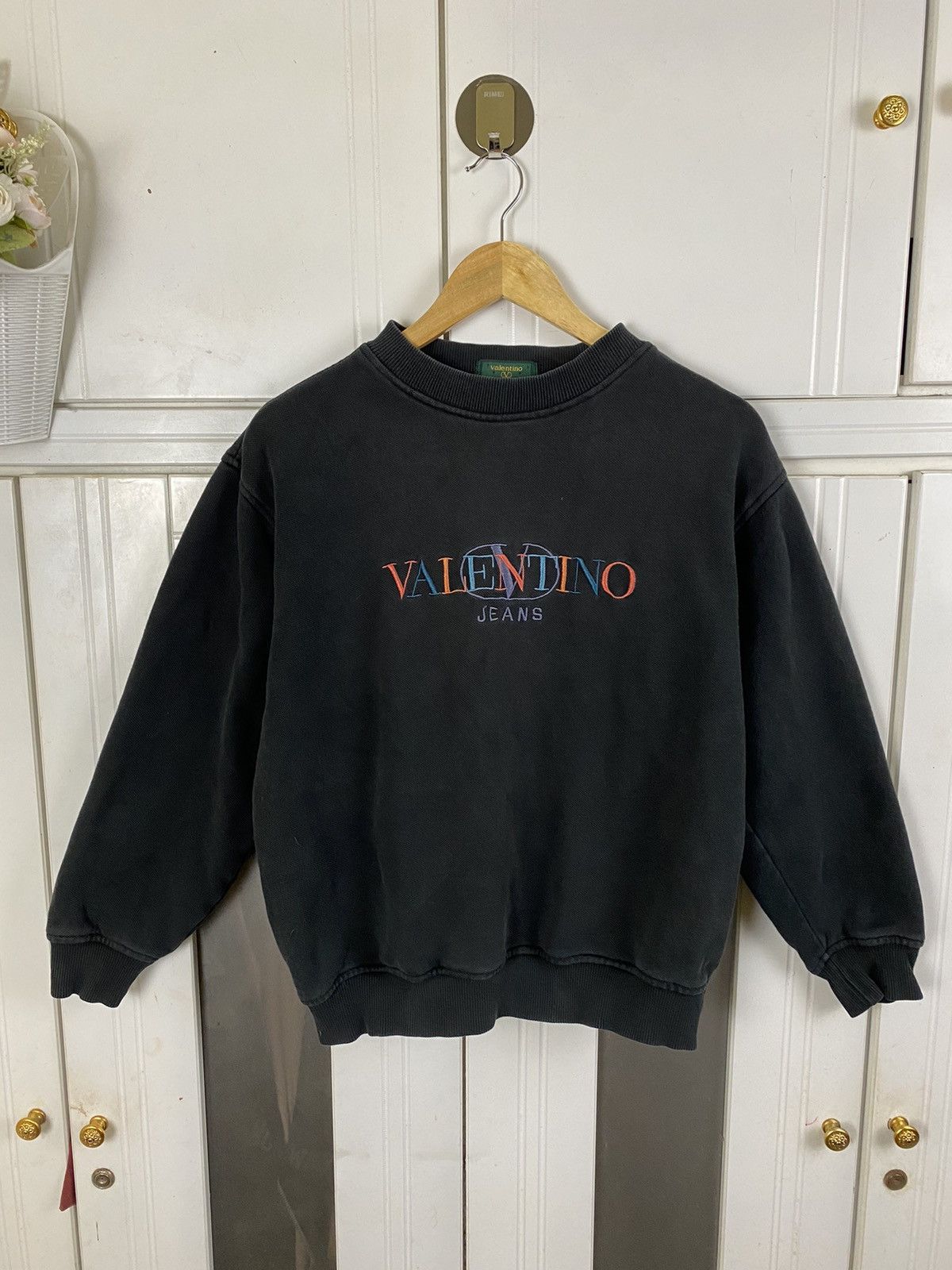 image of Vintage Valentino Jeans Sweatshirt in Black, Men's (Size Small)
