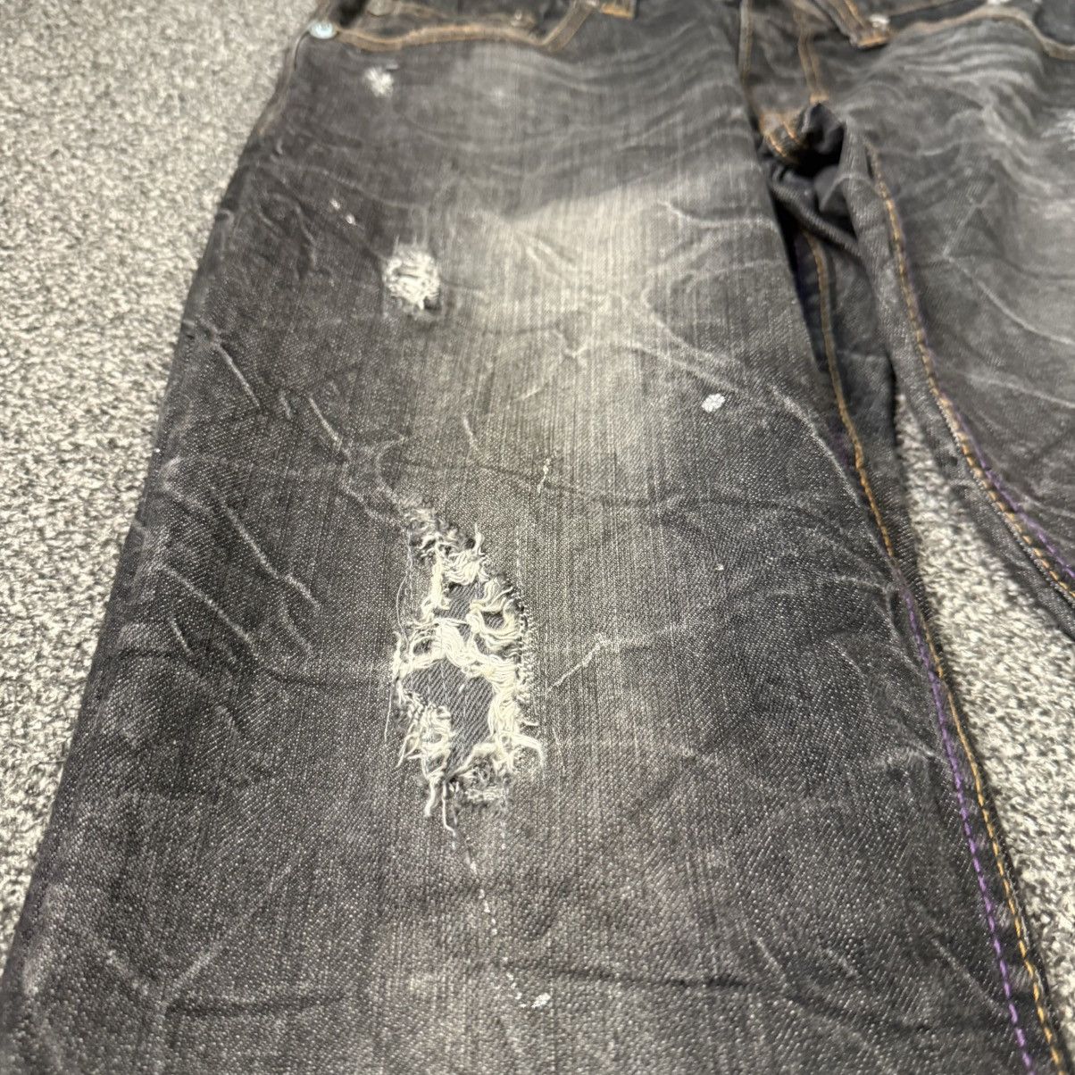 Le Grande Bleu (L.G.B.) 🔥🇯🇵 Y2K Archive Flared Glitter Paint Splatter Nylous Denim Size US 32 / EU 48 - 5 Thumbnail