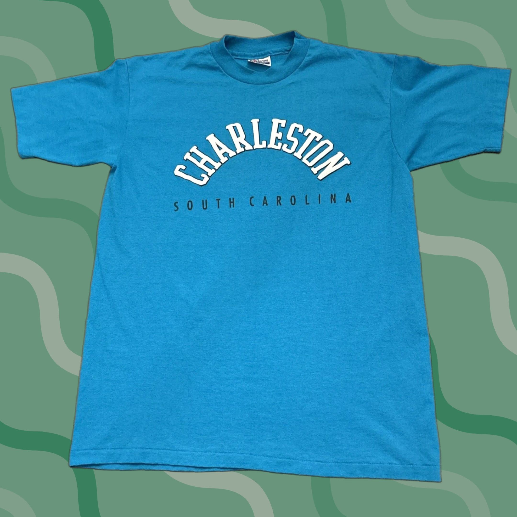 Hanes VINTAGE Hanes T-Shirt Charleston South Carolina Spell Out Teal Single Stitch 90s Mens Size L Crew Neck Short Sleeve Size US L / EU 52-54 / 3 - 1 Thumbnail