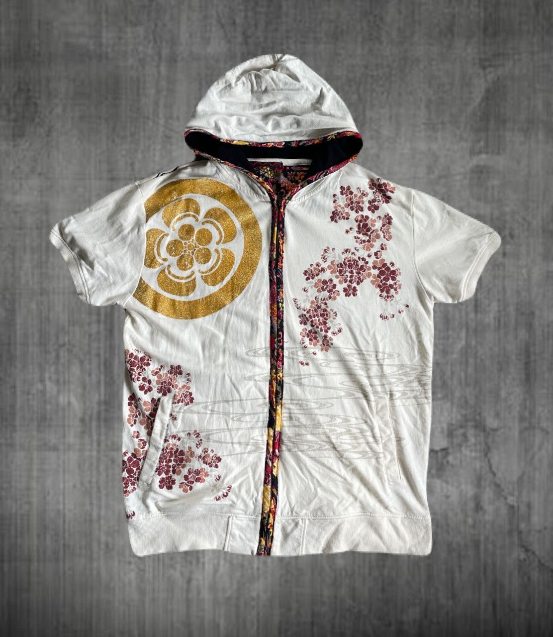 Japanese Brand 2000s Japanese Sukajan Sakura Dragon Short Sleeve Hoodie Size US L / EU 52-54 / 3 - 1 Thumbnail
