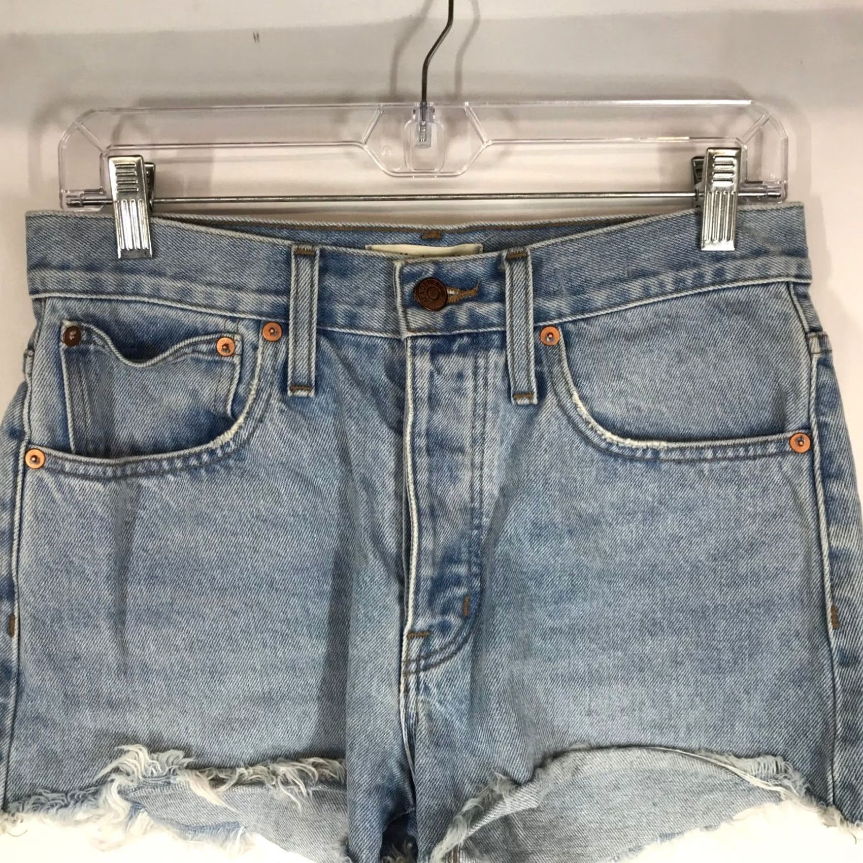Madewell Madewell Relaxed Denim Shorts Light Wash High Rise Raw Hem 25 Size 42" / US 20 - 2 Thumbnail