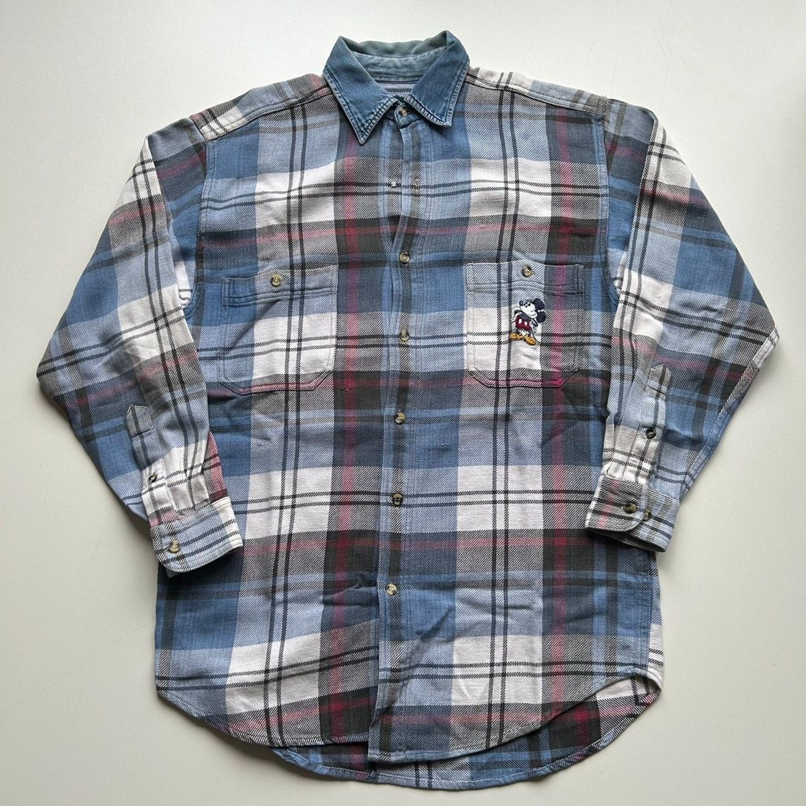 Disney × Mickey Mouse × Vintage Vintage 1990s Mickey Mouse Disney Plaid Button Up Shirt Rare Size US M / EU 48-50 / 2 - 1 Thumbnail
