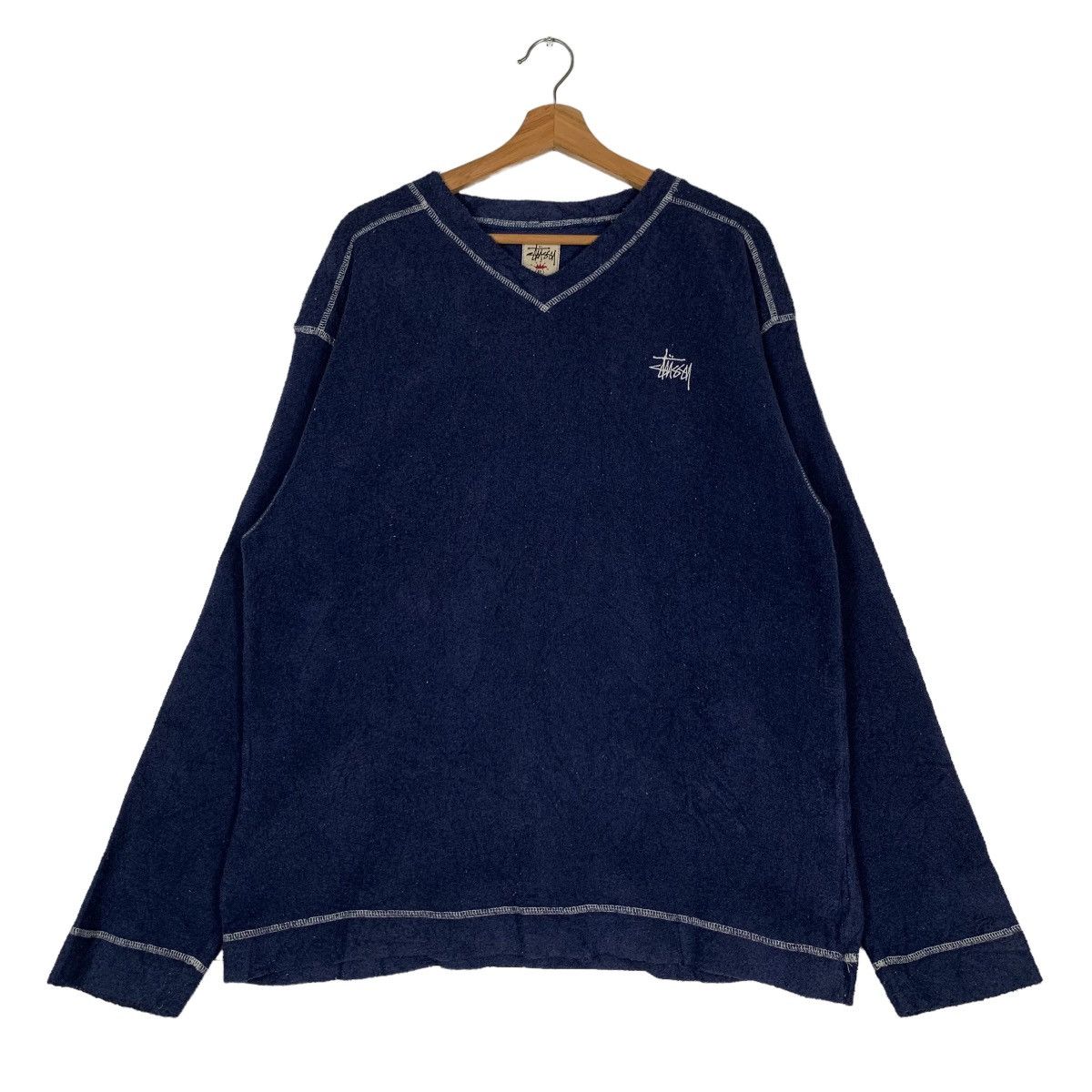 Stussy 90's STUSSY Embroidery Logo V Neck Fleece Sweater #0003-C1 Size US L / EU 52-54 / 3 - 1 Thumbnail