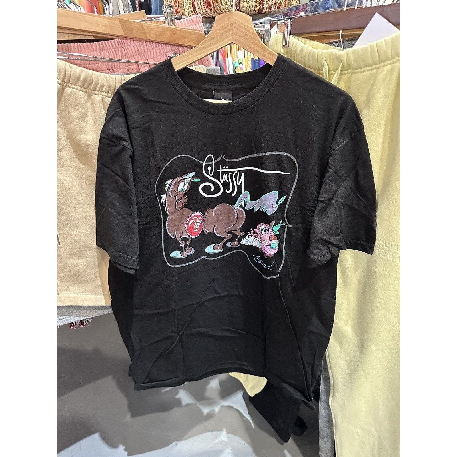 image of Stussy X John Kricfalusi Black T-Shirt Size Large Nwt, Men's