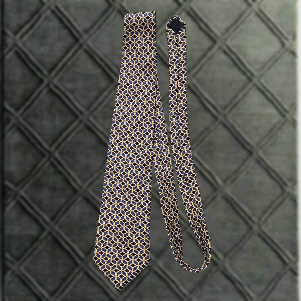 Brooks Brothers Brooks Brothers Tie Mens Silk Geometric Chain Print Made USA Classic Dress Necktie Navy Gold, One Size, Woven, Logo Accents, Mens Size ONE SIZE - 1 Thumbnail