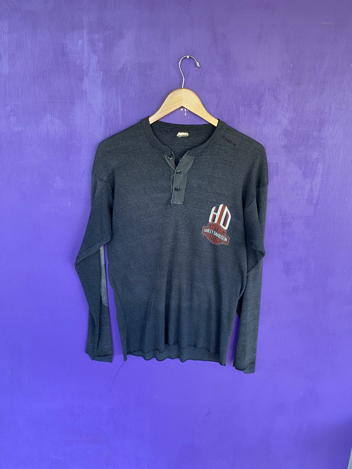 Harley Davidson Vintage 80s Harley davidson faded henley long-sleeve Size US M / EU 48-50 / 2 - 1 Thumbnail