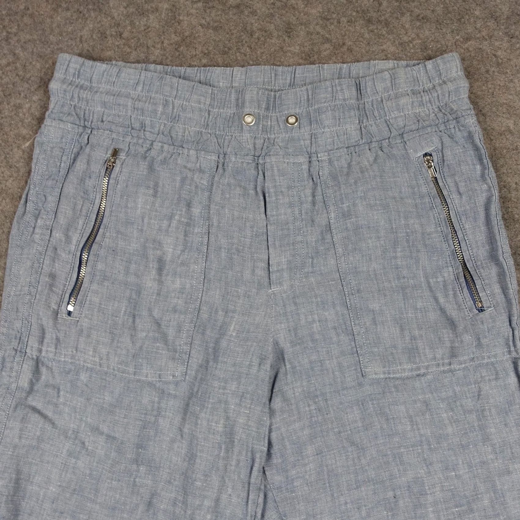 Athleta Athleta Pants Womens 6 Blue Linen Jogger Elastic Waist Zip Pocket Ankle Cuff Tapered Regular Inseam 26 in Casual Womens Size 28" / US 6 / IT 42 - 2 Thumbnail