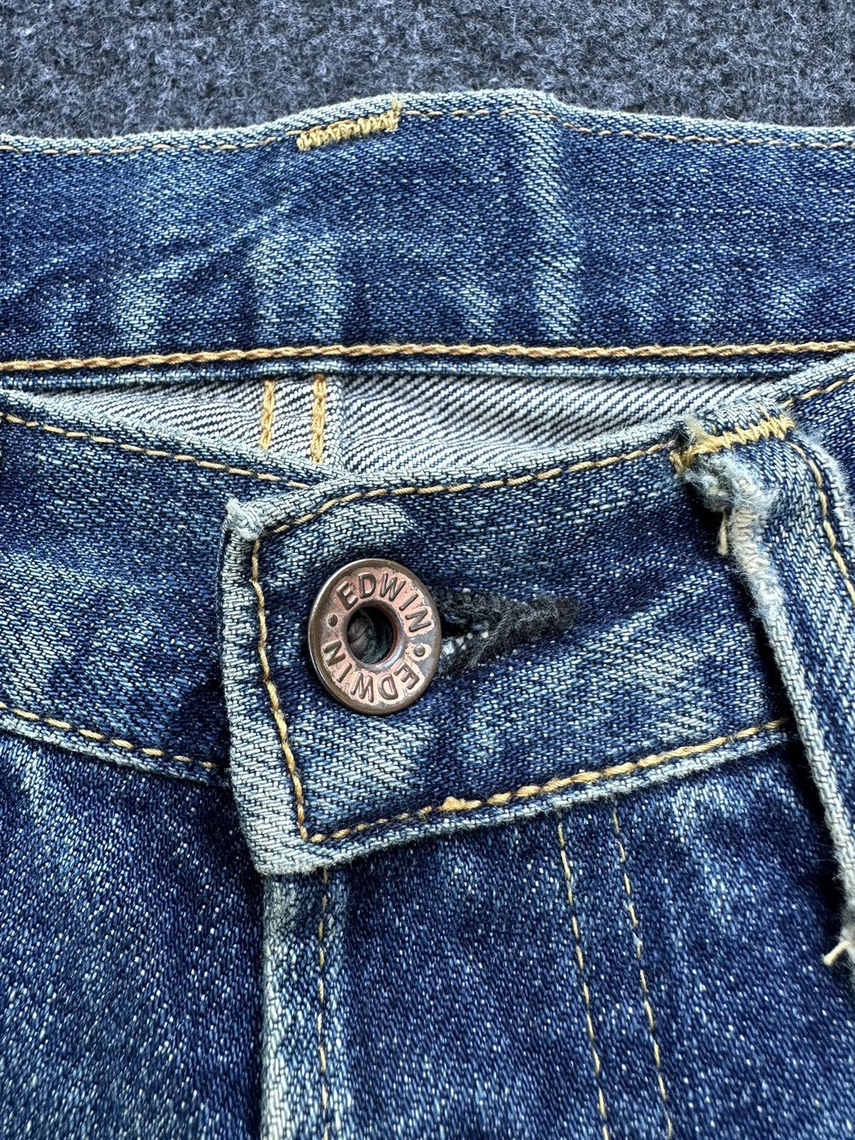 Edwin Vtg Edwin 505X Orange Tag Selvedge Ripped Denim 30x35 D42 Size US 30 / EU 46 - 10 Thumbnail