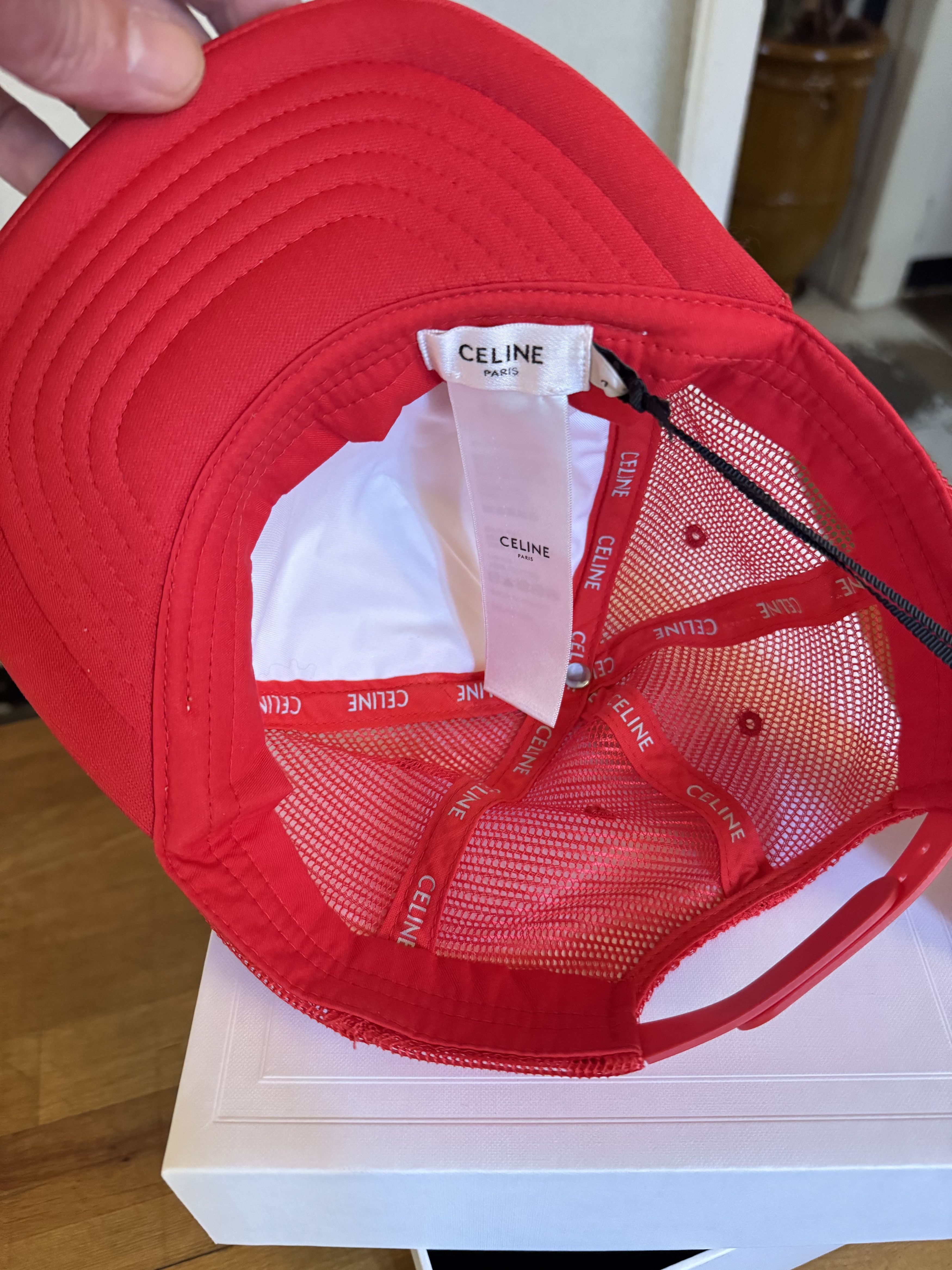 Celine × Hedi Slimane RARE Celine Mesh Red Trucker Hat Triomphe Size ONE SIZE - 5 Thumbnail