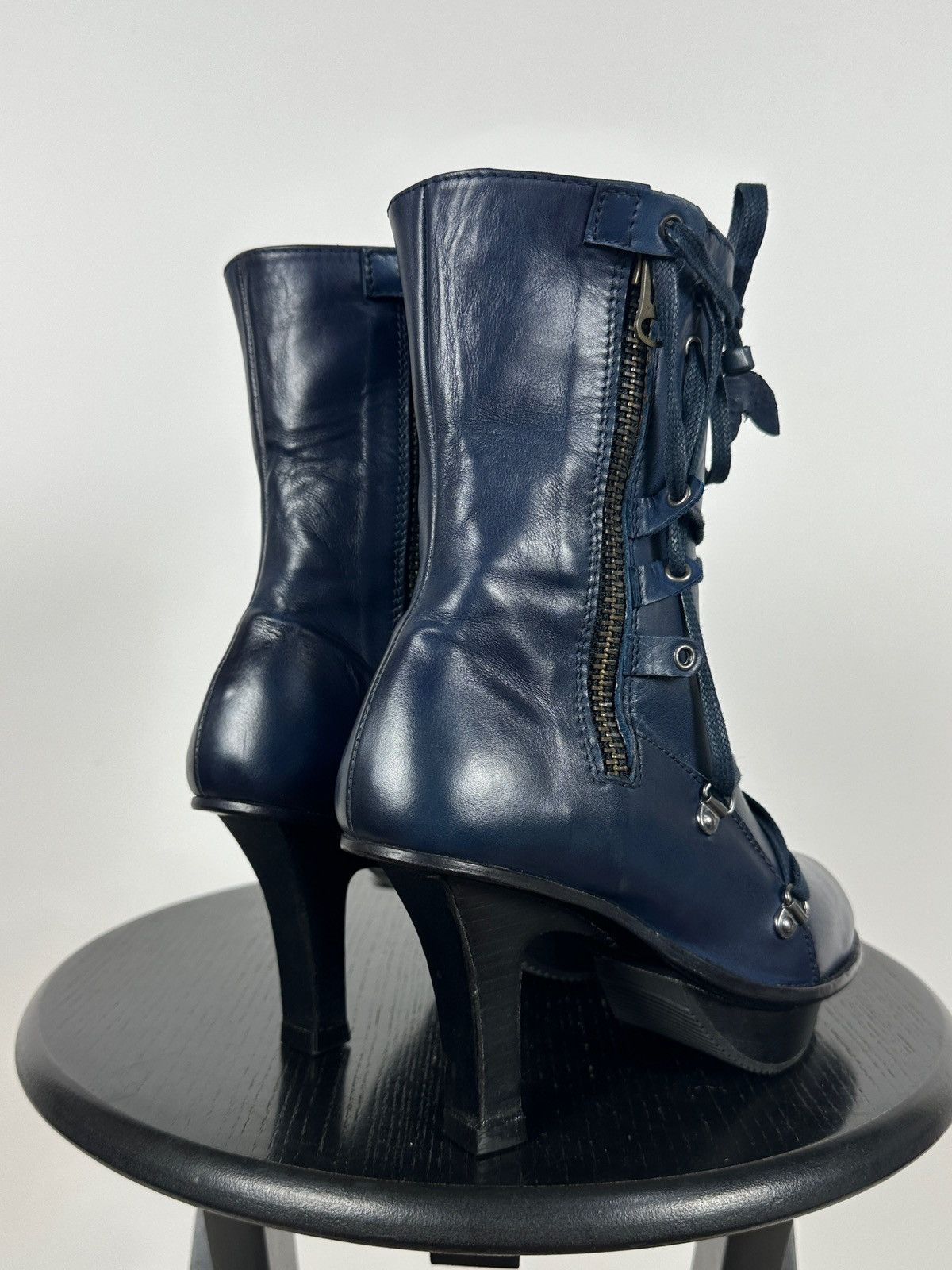 Marithe + Francois Girbaud Marithé + François Girbaud Navy Blue Leather Heeled Boots Size US 6 / IT 36 - 5 Thumbnail