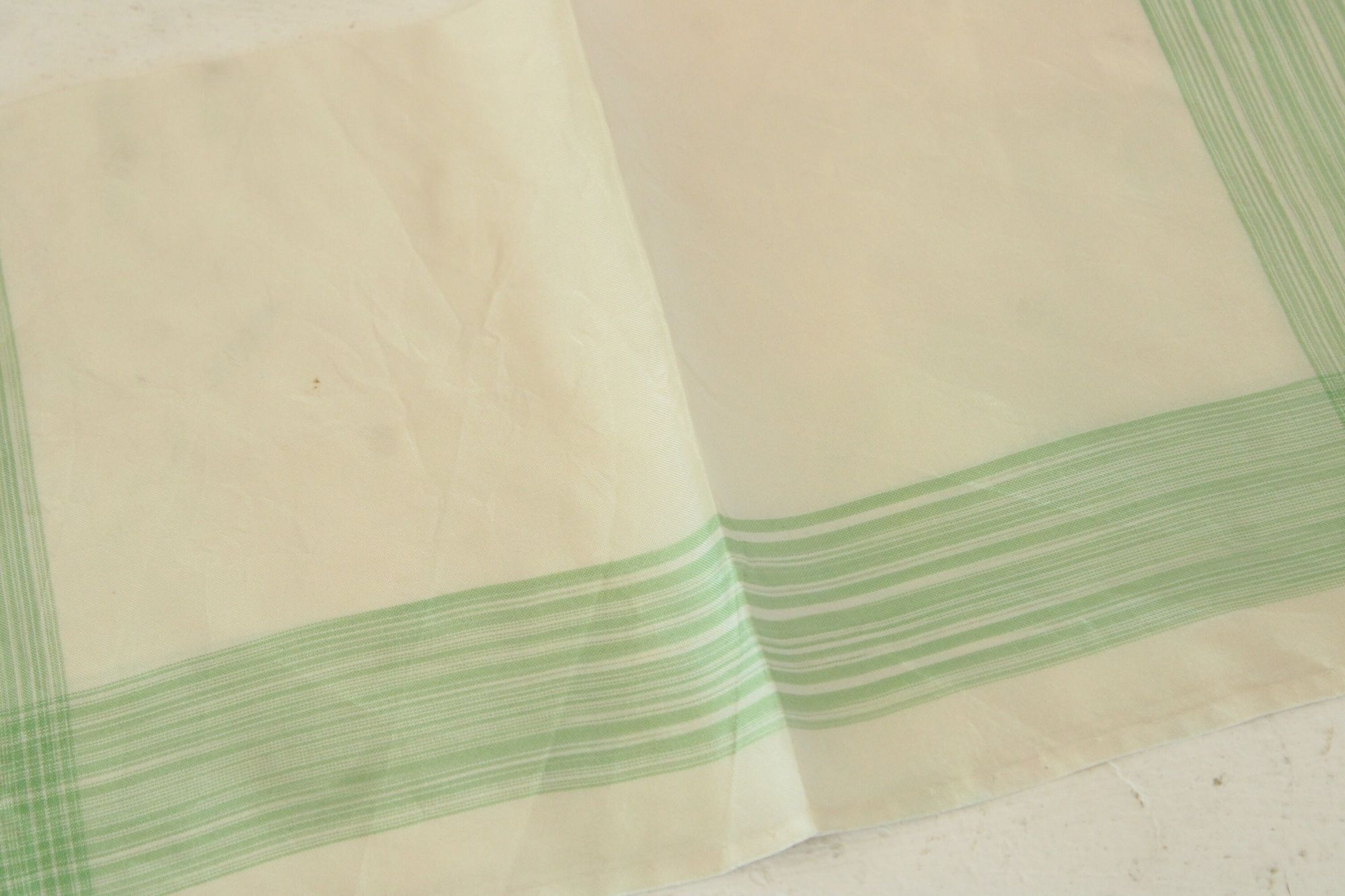 Vintage Vintage 1950s Handkerchief, Cream with Green Striped Border Size ONE SIZE - 3 Thumbnail